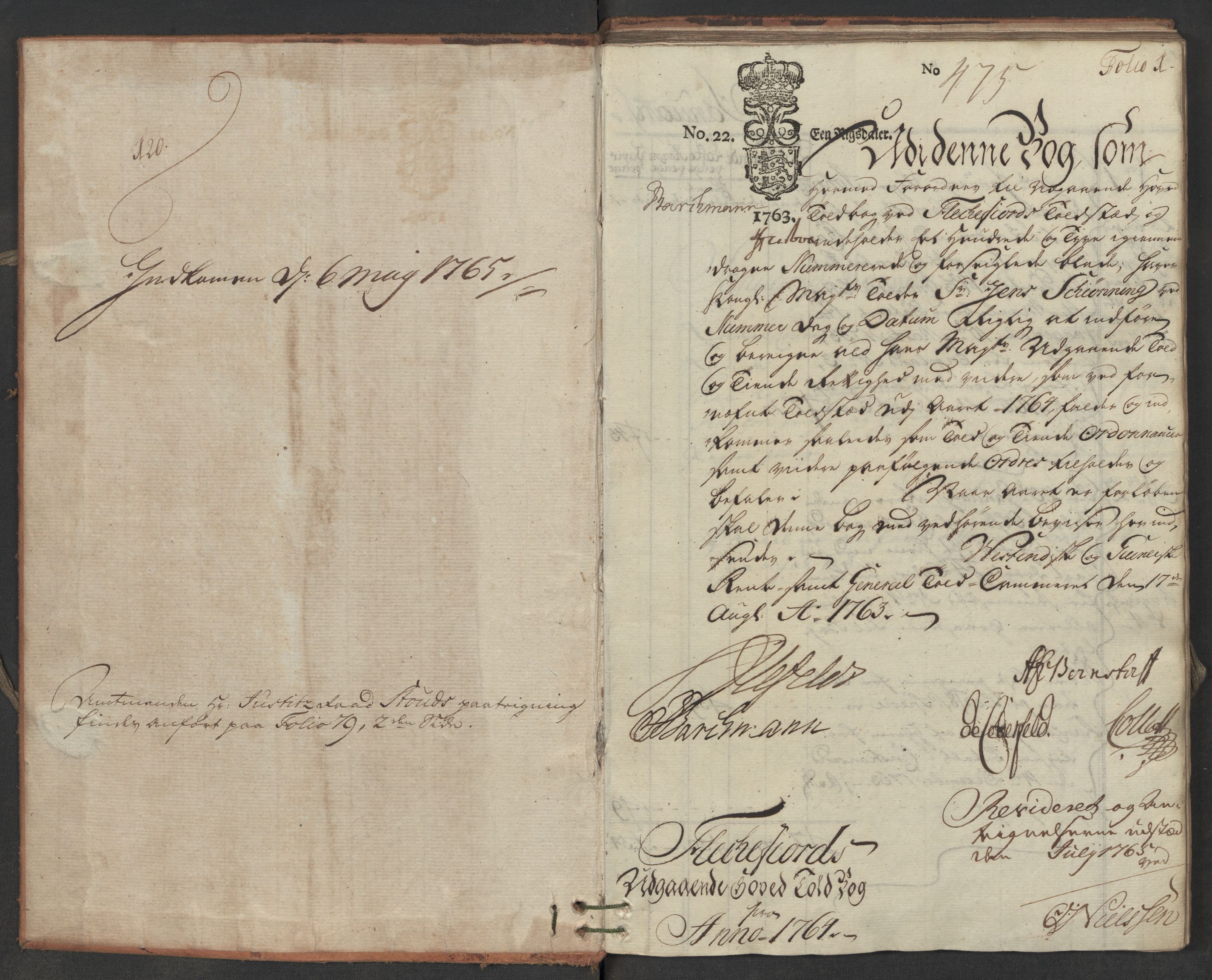 Generaltollkammeret, tollregnskaper, AV/RA-EA-5490/R19/L0024b/0001: Tollregnskaper Flekkefjord / Utgående hovedtollbok, 1764, p. 1a