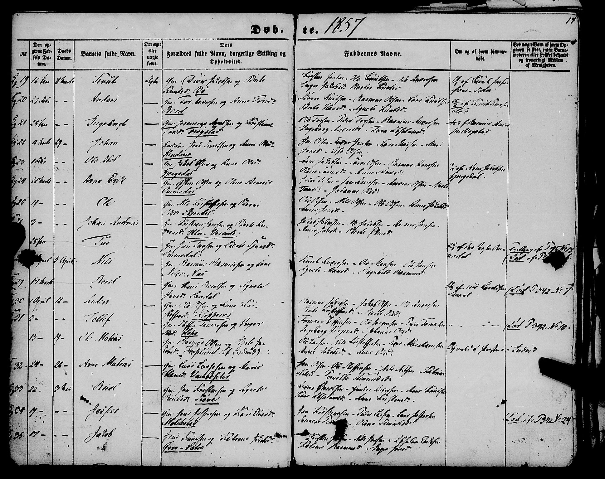 Gloppen sokneprestembete, AV/SAB-A-80101/H/Haa/Haaa/L0009: Parish register (official) no. A 9, 1855-1870, p. 14