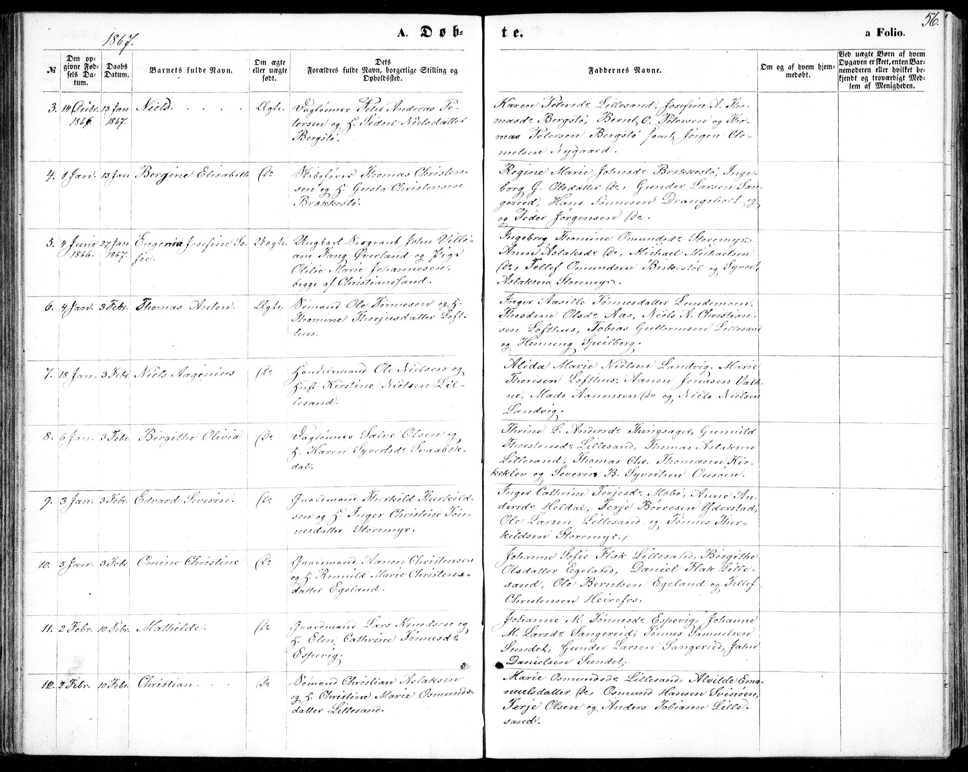 Vestre Moland sokneprestkontor, AV/SAK-1111-0046/F/Fb/Fbb/L0004: Parish register (copy) no. B 4, 1861-1872, p. 56