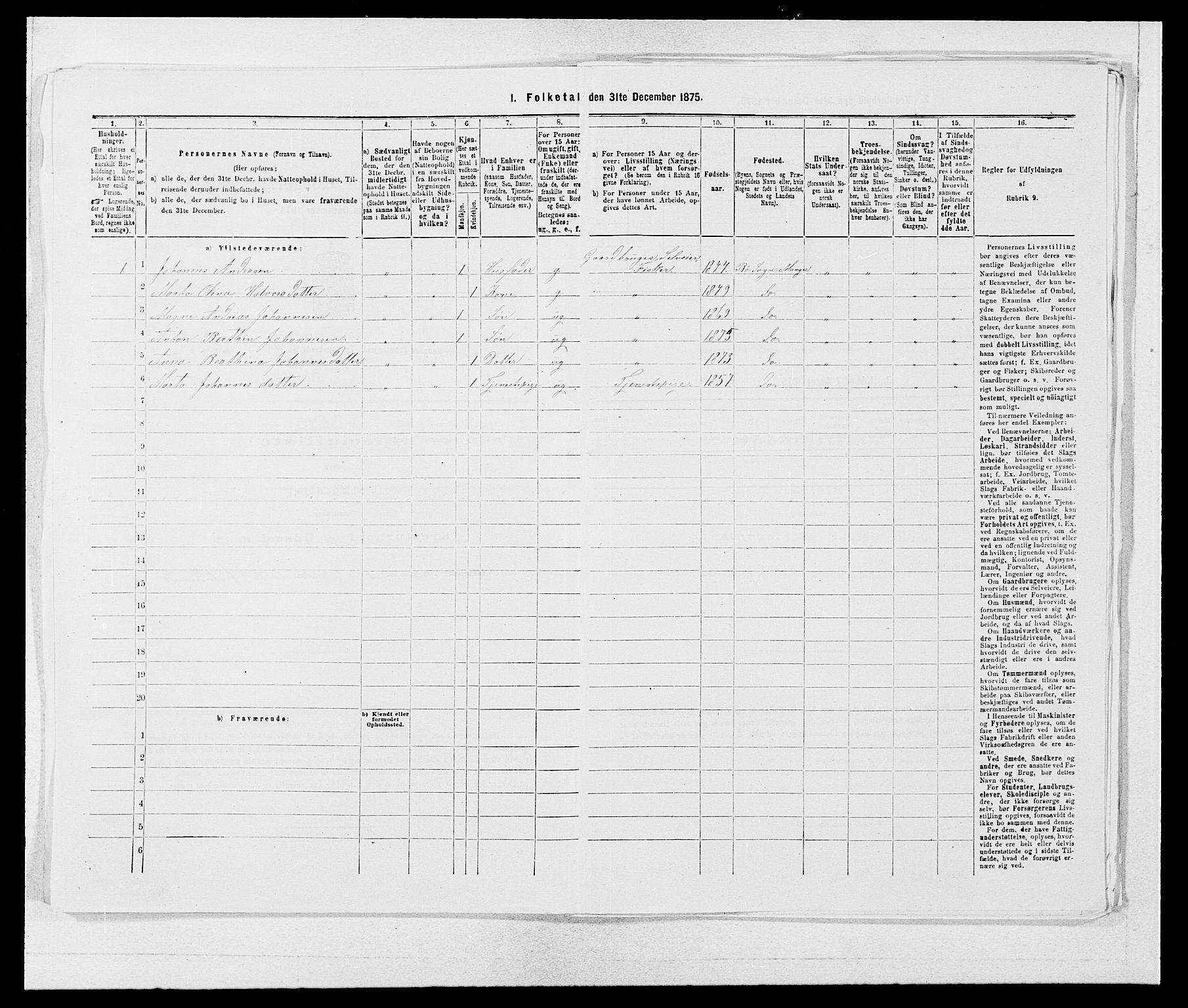 SAB, 1875 census for 1261P Manger, 1875, p. 1426