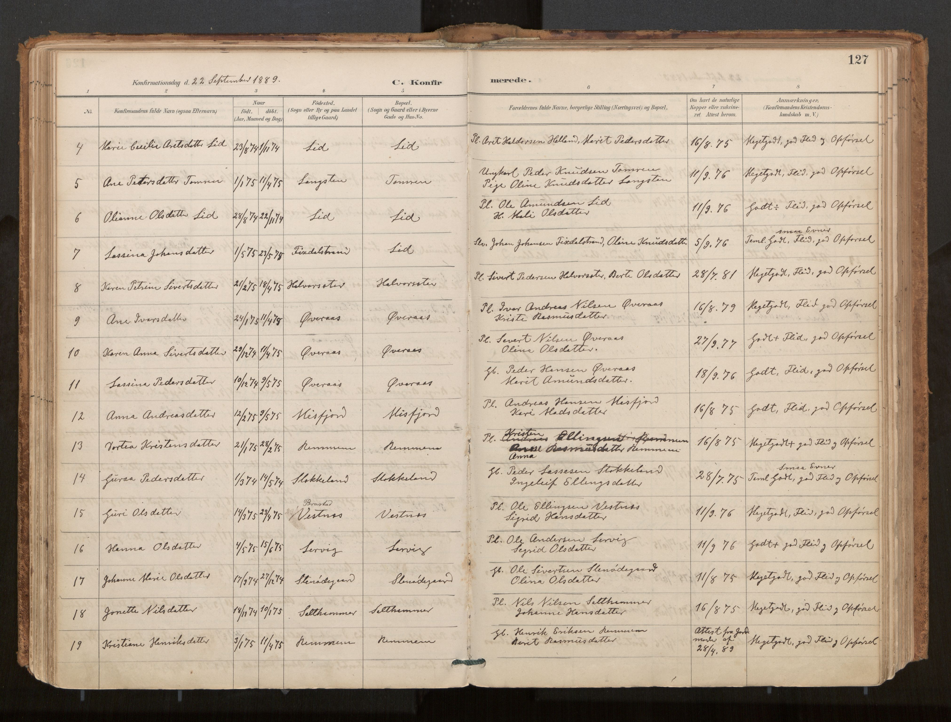 Ministerialprotokoller, klokkerbøker og fødselsregistre - Møre og Romsdal, SAT/A-1454/539/L0531: Parish register (official) no. 539A04, 1887-1913, p. 127