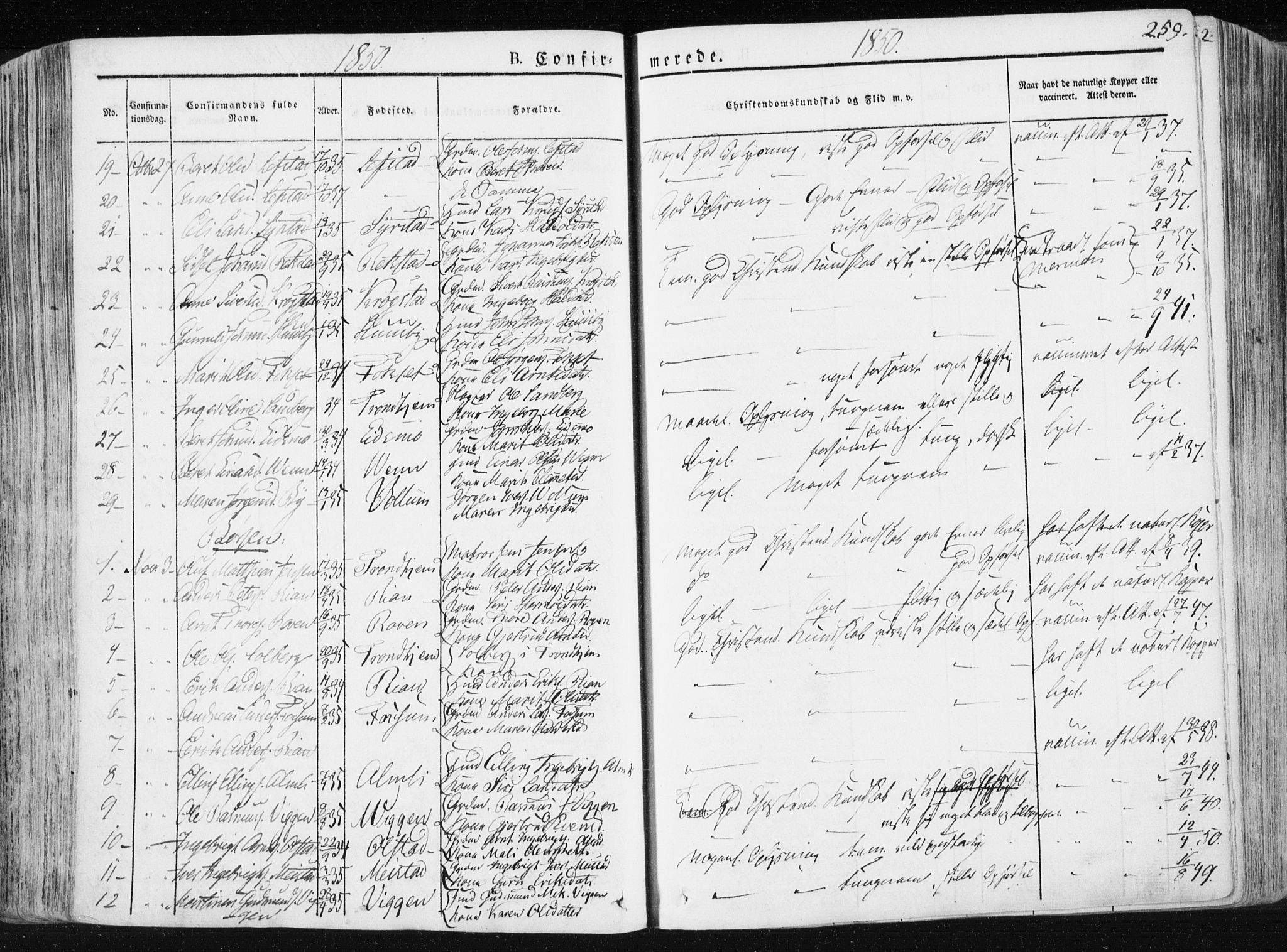 Ministerialprotokoller, klokkerbøker og fødselsregistre - Sør-Trøndelag, SAT/A-1456/665/L0771: Parish register (official) no. 665A06, 1830-1856, p. 259