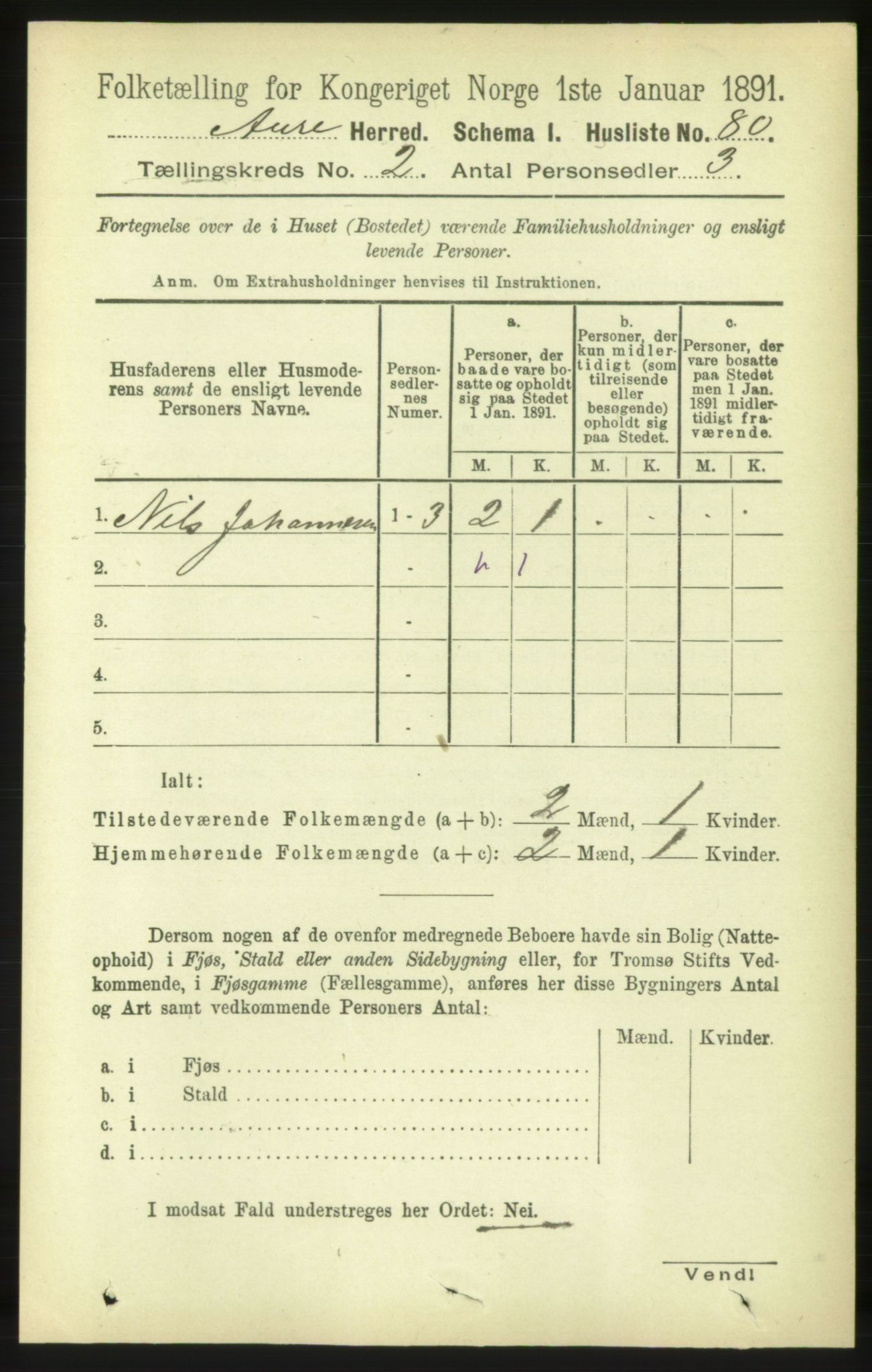 RA, 1891 census for 1569 Aure, 1891, p. 858