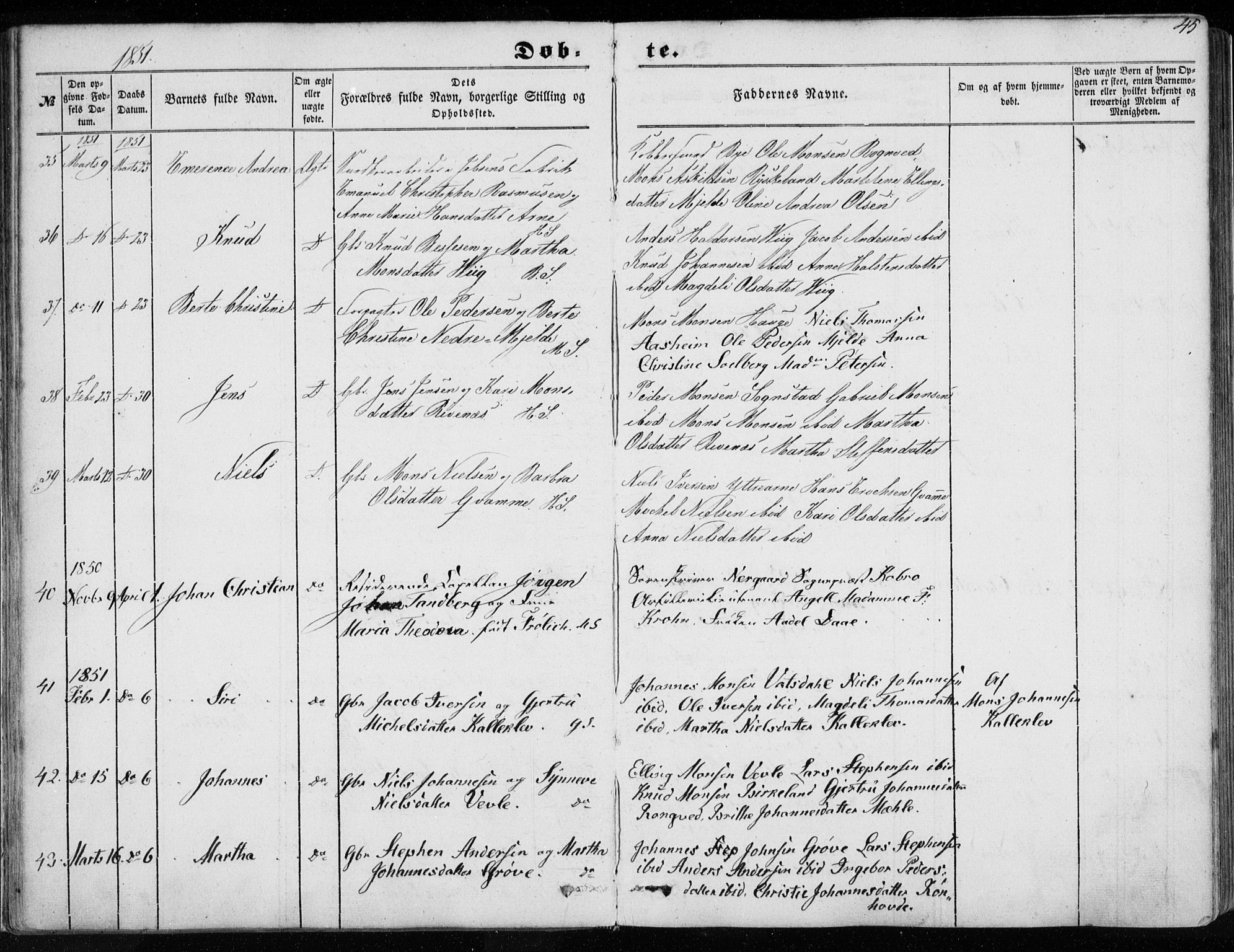 Haus sokneprestembete, AV/SAB-A-75601/H/Haa: Parish register (official) no. A 16 I, 1848-1857, p. 45