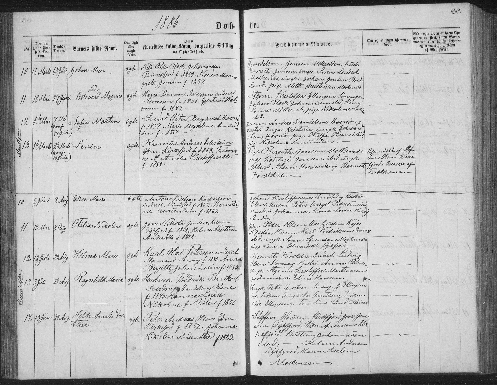 Ministerialprotokoller, klokkerbøker og fødselsregistre - Nordland, AV/SAT-A-1459/886/L1225: Parish register (copy) no. 886C02, 1874-1896, p. 66