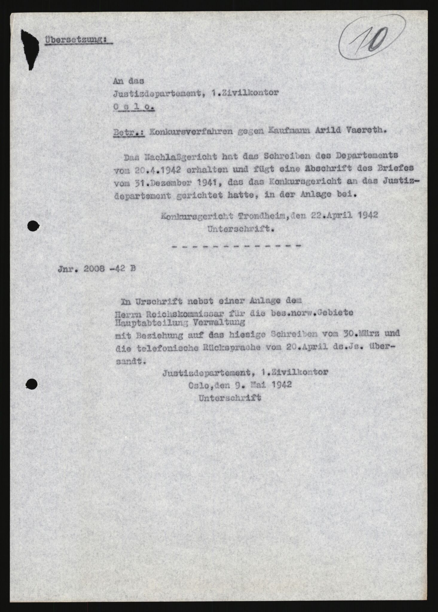 Forsvarets Overkommando. 2 kontor. Arkiv 11.4. Spredte tyske arkivsaker, AV/RA-RAFA-7031/D/Dar/Darb/L0013: Reichskommissariat - Hauptabteilung Vervaltung, 1917-1942, p. 1129