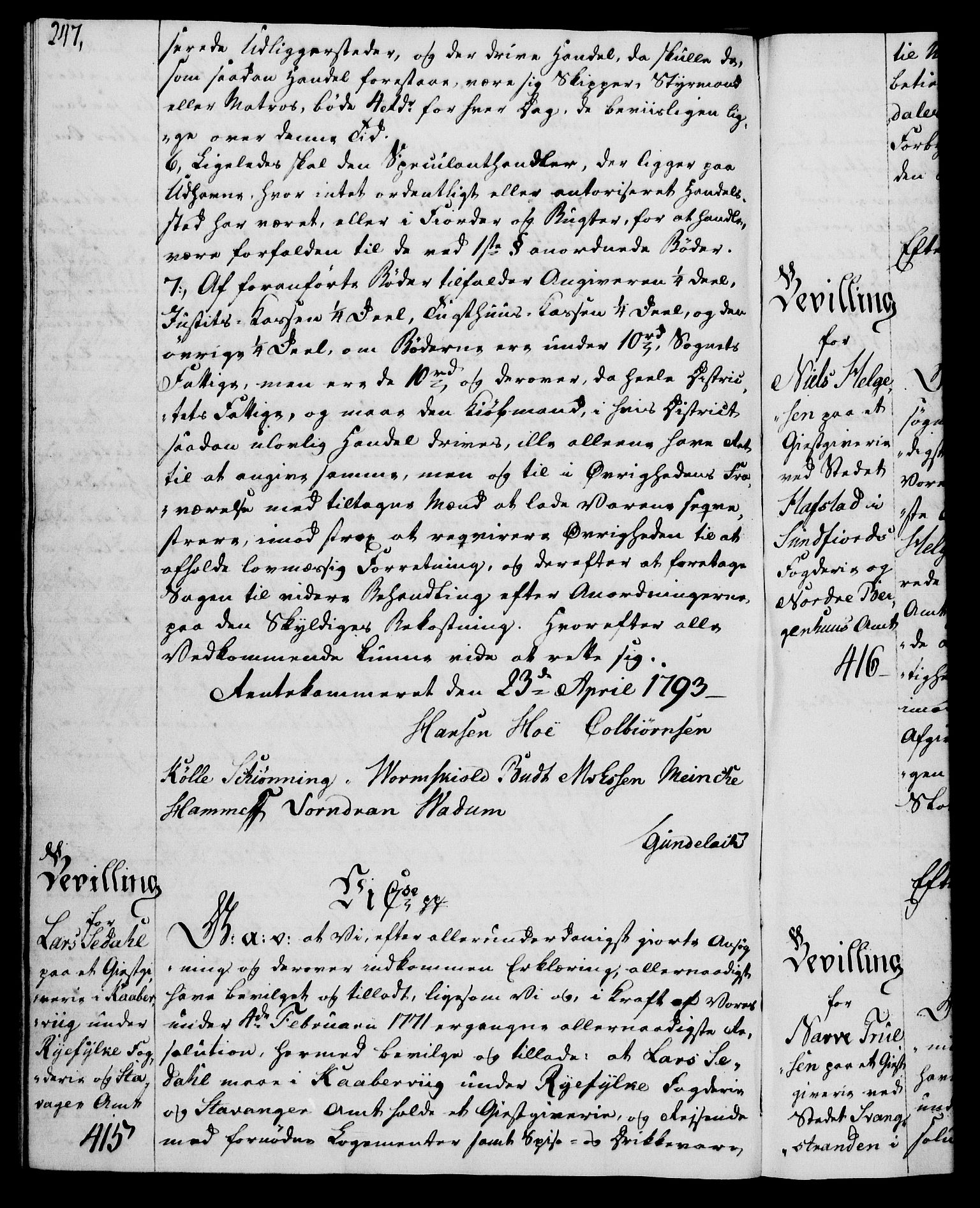 Rentekammeret, Kammerkanselliet, AV/RA-EA-3111/G/Gg/Gga/L0015: Norsk ekspedisjonsprotokoll med register (merket RK 53.15), 1790-1791, p. 247