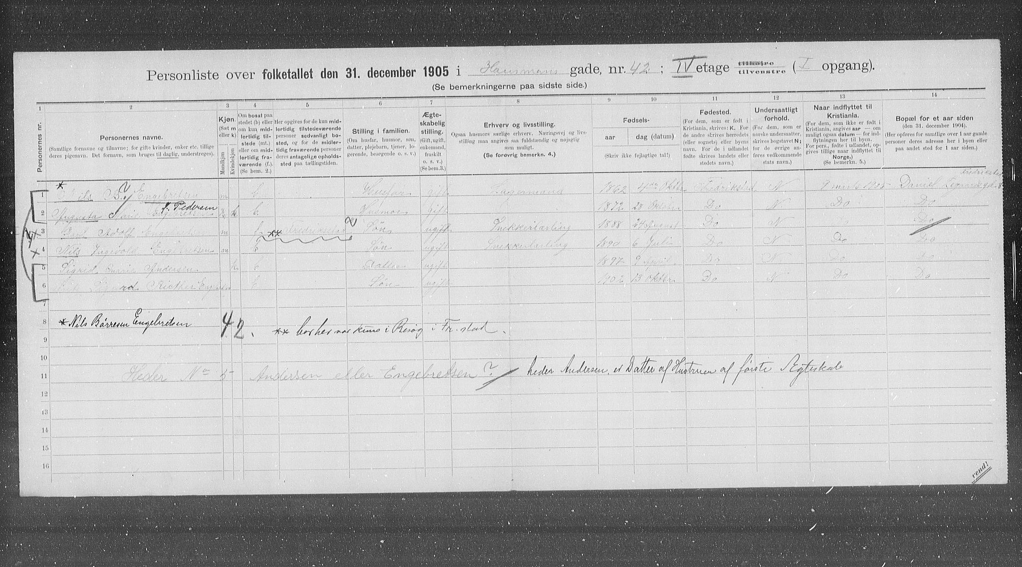 OBA, Municipal Census 1905 for Kristiania, 1905, p. 18459