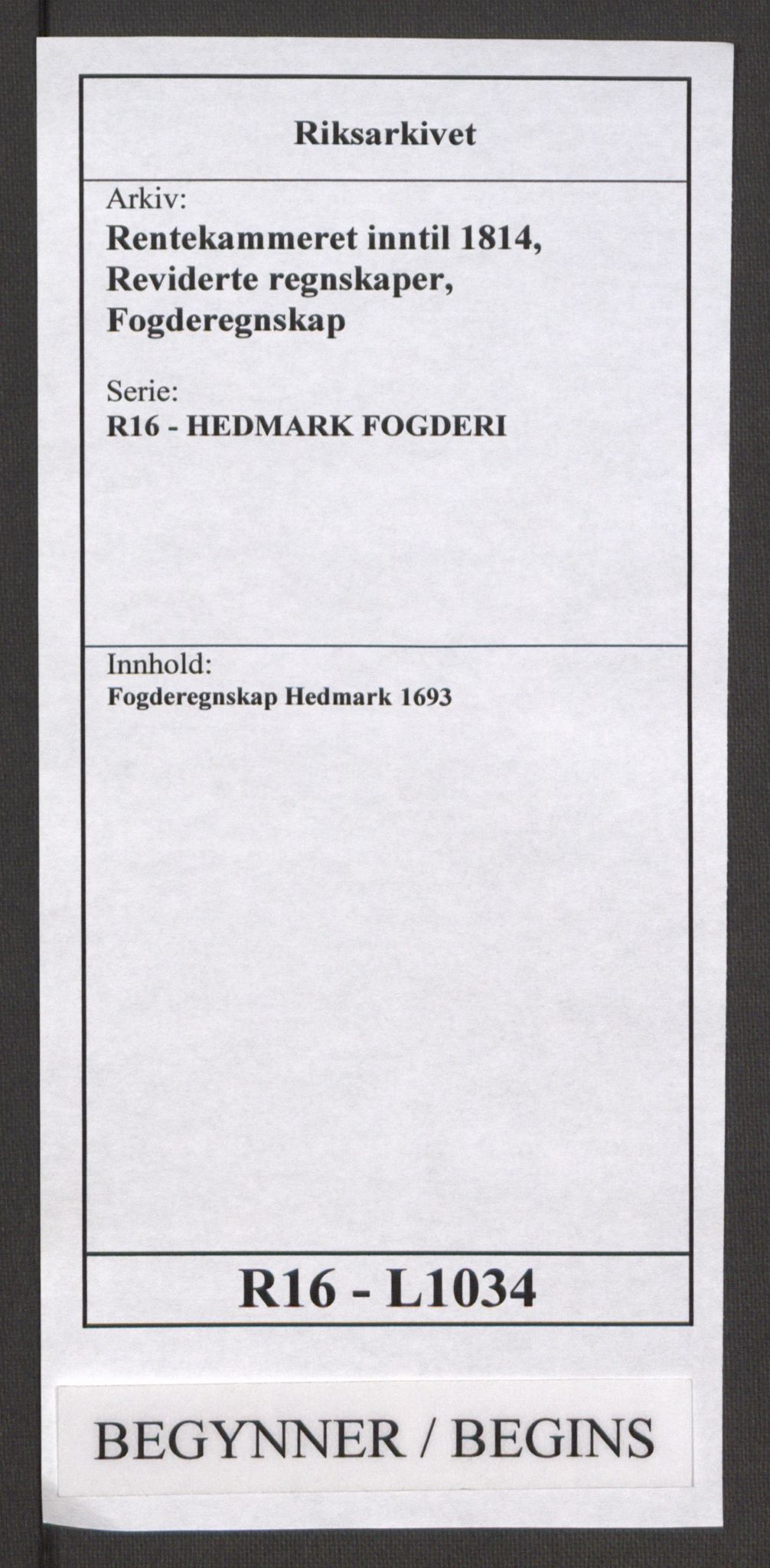 Rentekammeret inntil 1814, Reviderte regnskaper, Fogderegnskap, RA/EA-4092/R16/L1034: Fogderegnskap Hedmark, 1693, p. 1