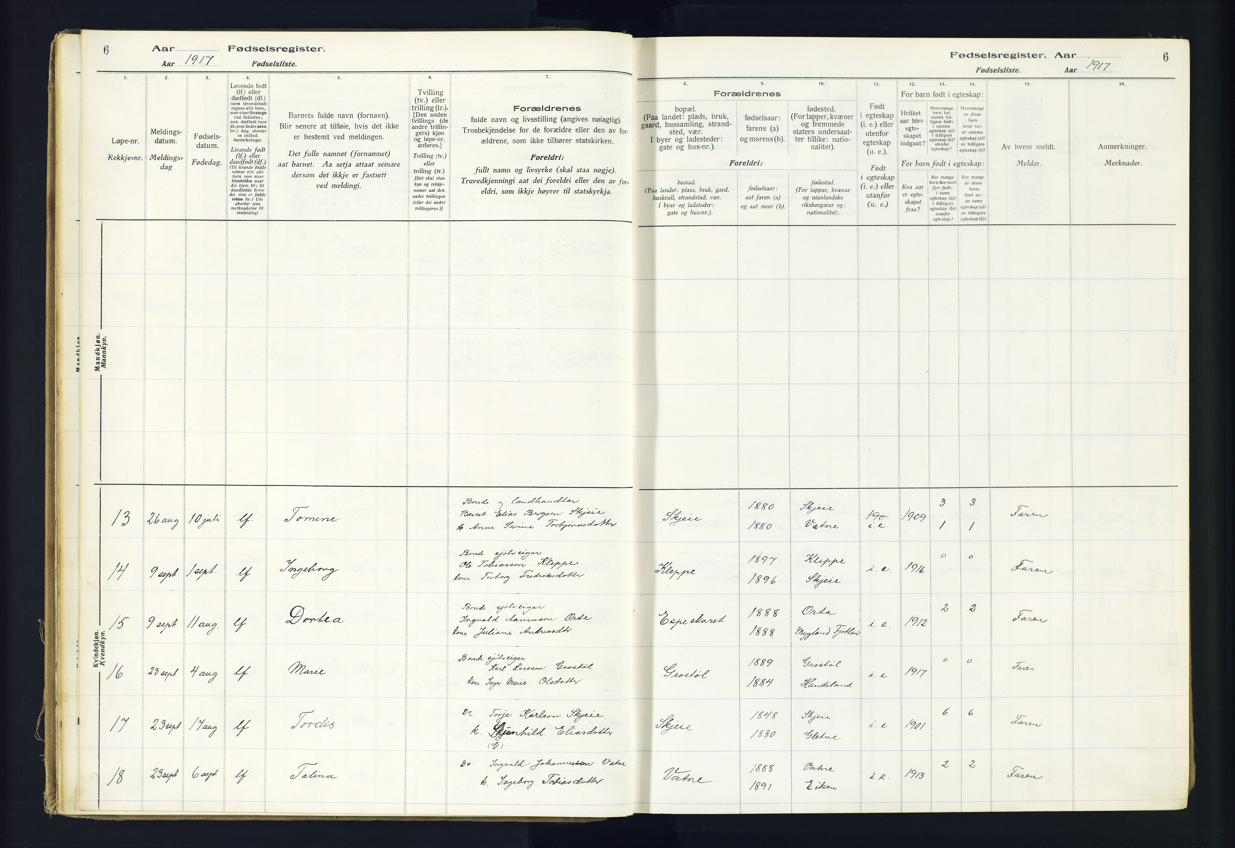 Hægebostad sokneprestkontor, AV/SAK-1111-0024/J/Ja/L0002: Birth register no. II.6.8, 1916-1982, p. 6