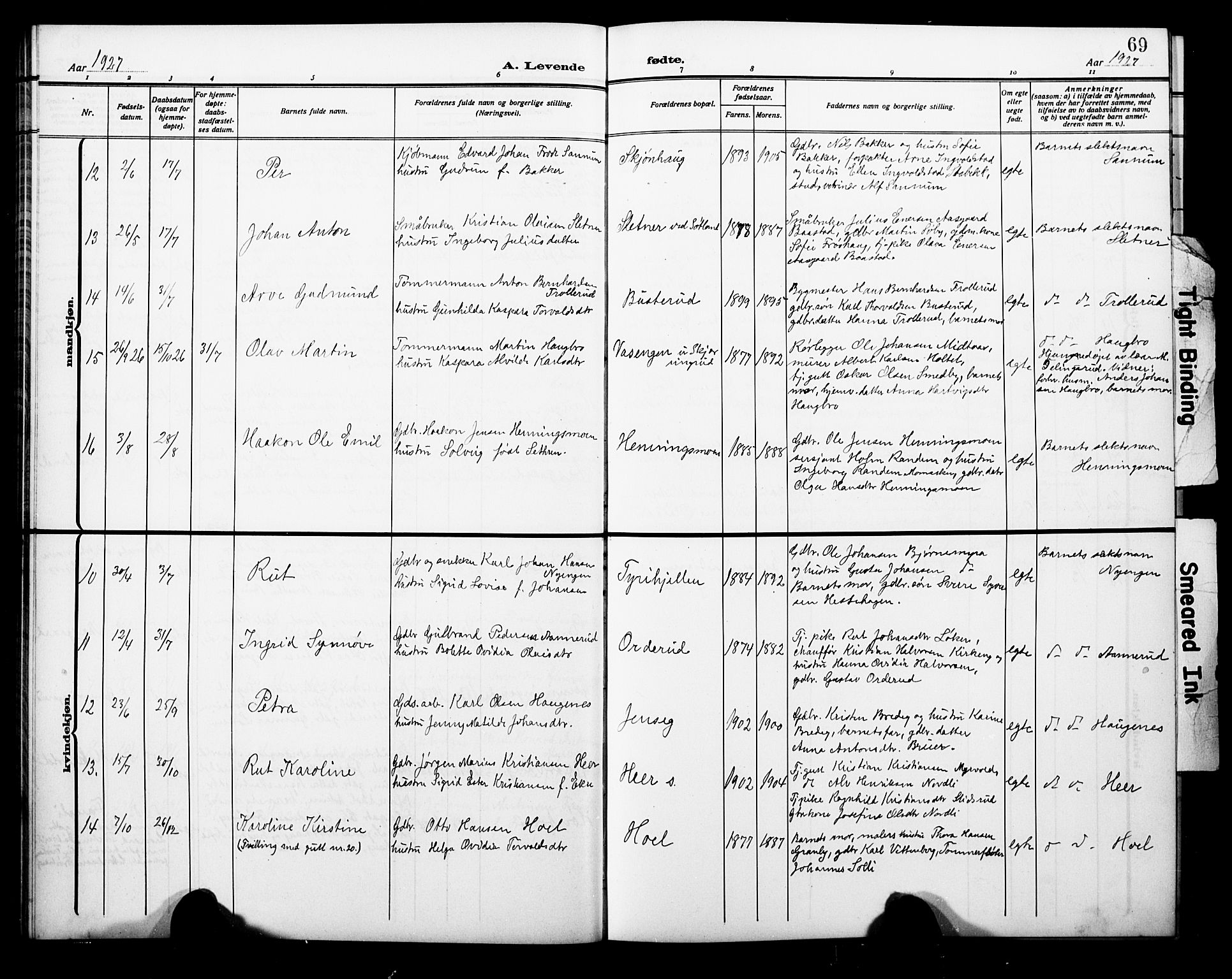 Trøgstad prestekontor Kirkebøker, AV/SAO-A-10925/G/Ga/L0002: Parish register (copy) no. I 2, 1911-1929, p. 69