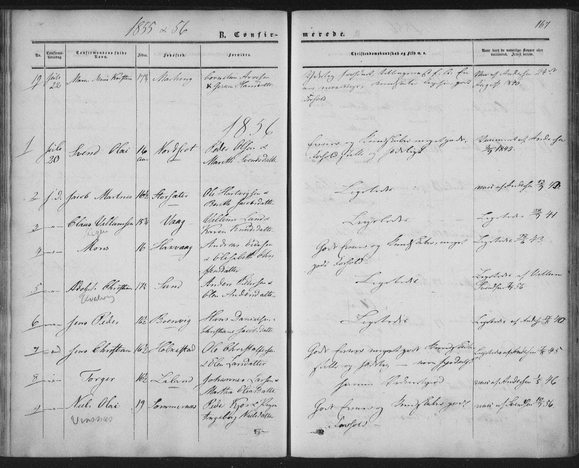 Ministerialprotokoller, klokkerbøker og fødselsregistre - Nordland, AV/SAT-A-1459/855/L0800: Parish register (official) no. 855A08, 1852-1864, p. 167