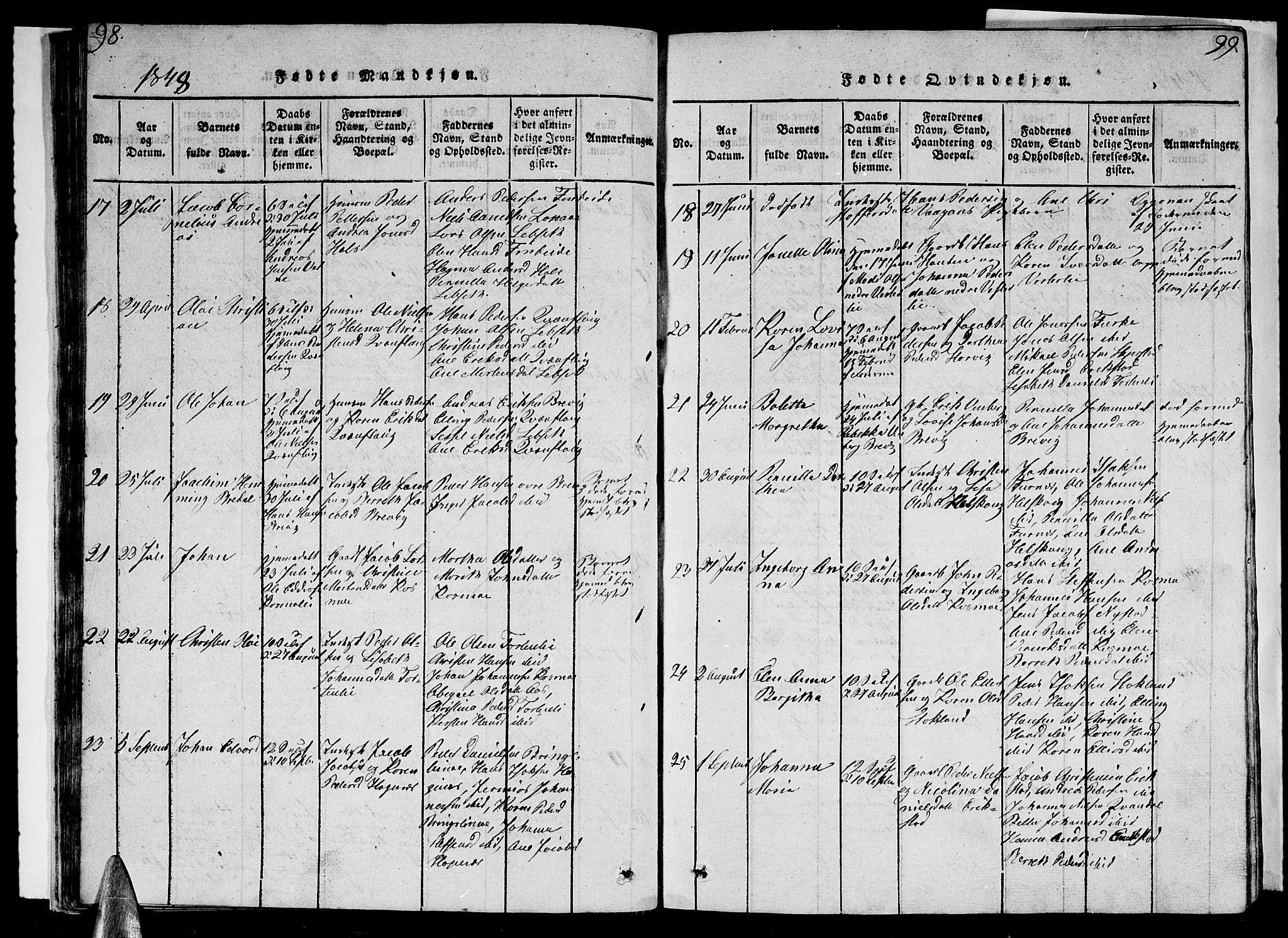 Ministerialprotokoller, klokkerbøker og fødselsregistre - Nordland, AV/SAT-A-1459/852/L0752: Parish register (copy) no. 852C03, 1840-1855, p. 98-99