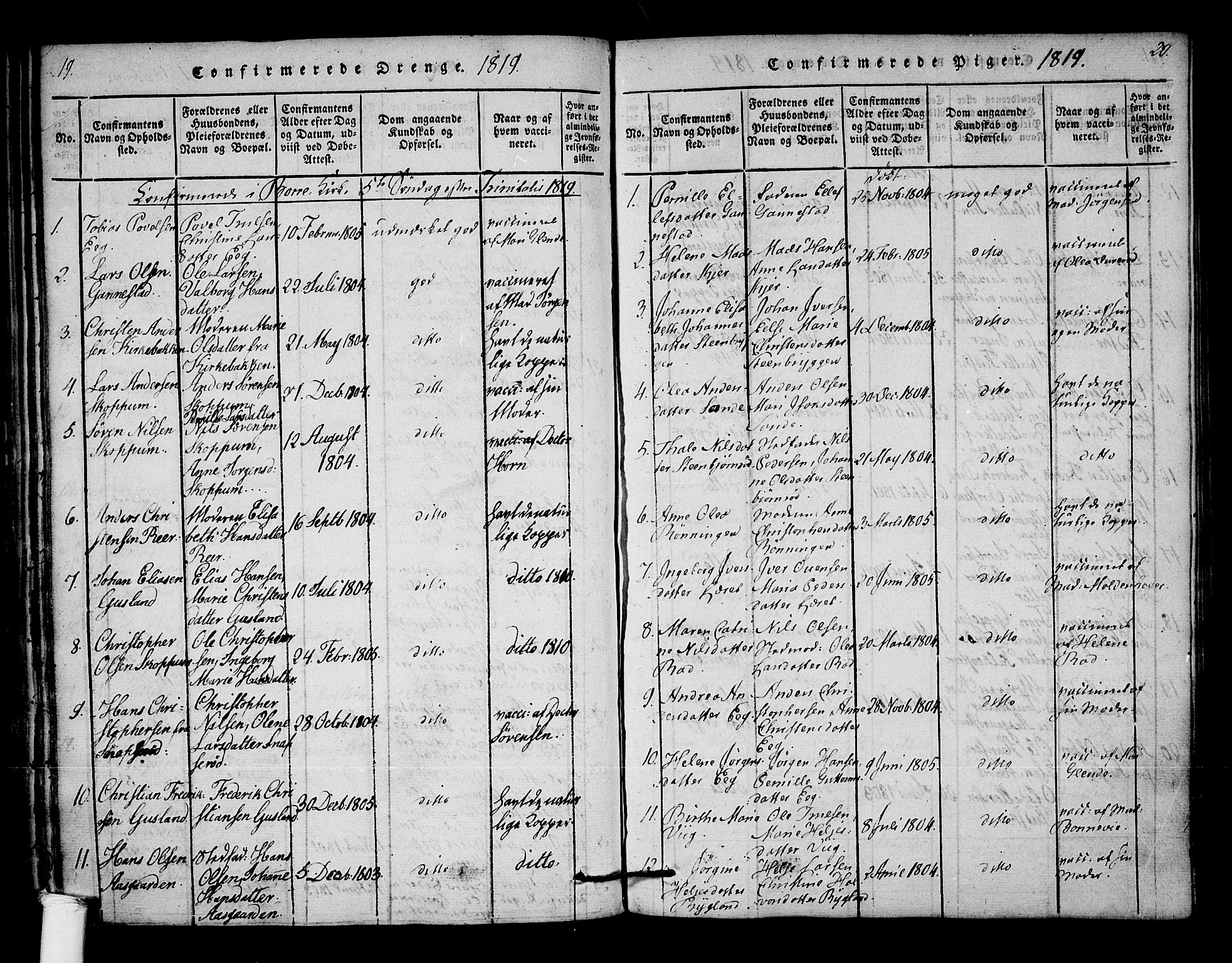 Borre kirkebøker, SAKO/A-338/F/Fa/L0004: Parish register (official) no. I 4, 1815-1845, p. 19-20