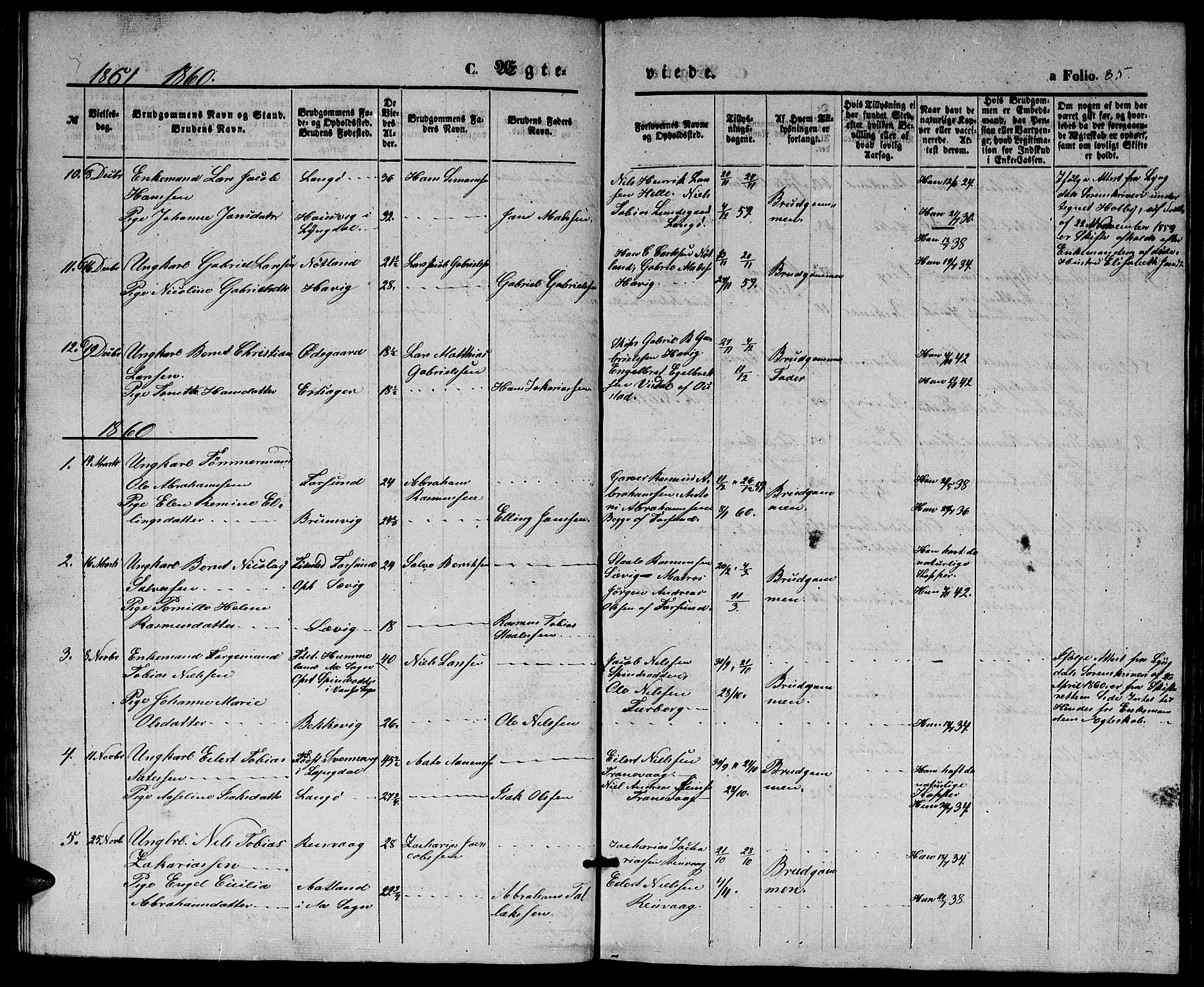 Herad sokneprestkontor, SAK/1111-0018/F/Fb/Fbb/L0002: Parish register (copy) no. B 2, 1853-1871, p. 85