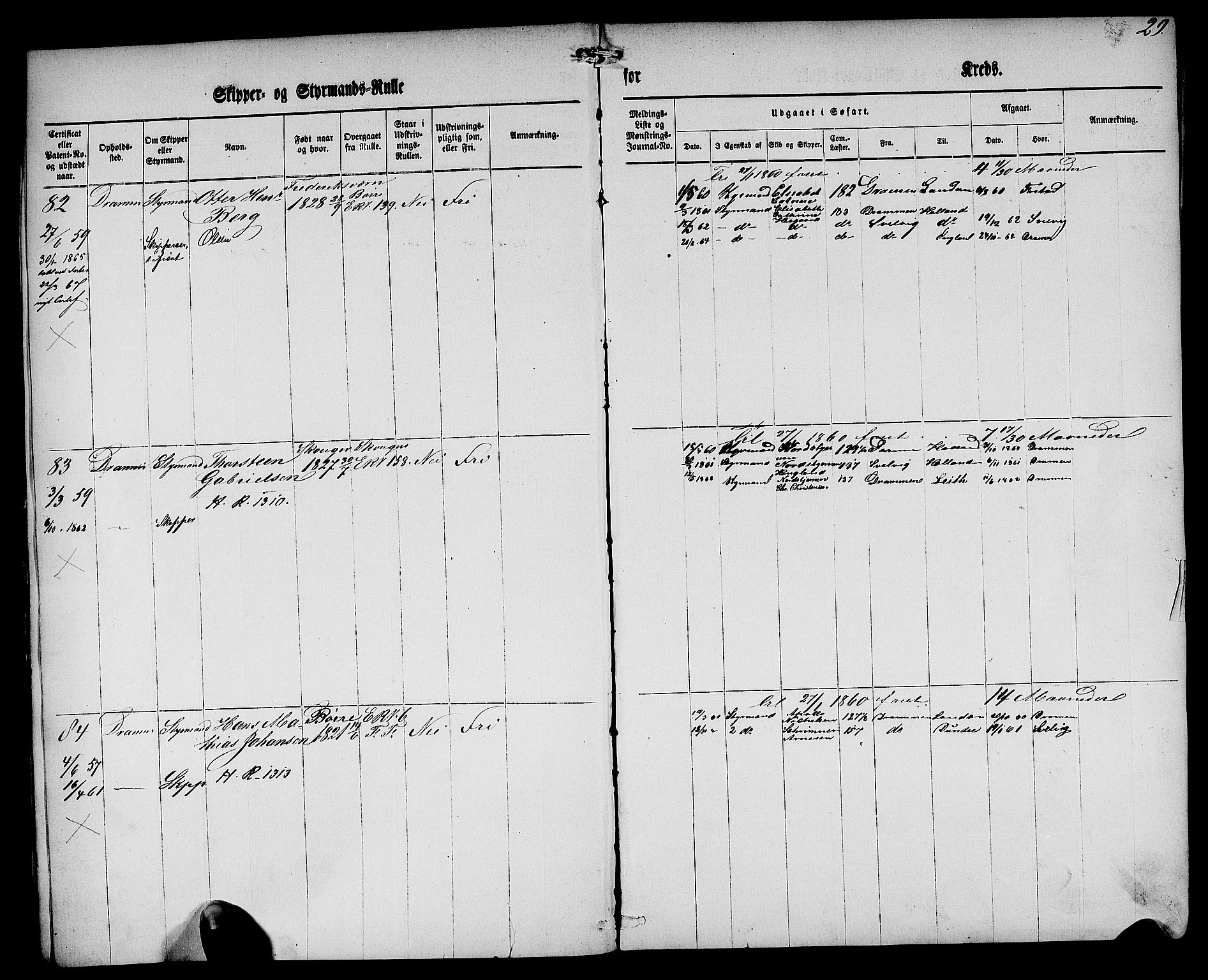 Drammen innrulleringsdistrikt, AV/SAKO-A-781/F/Fd/L0001: Skipper- og styrmannsrulle, 1860-1870, p. 45