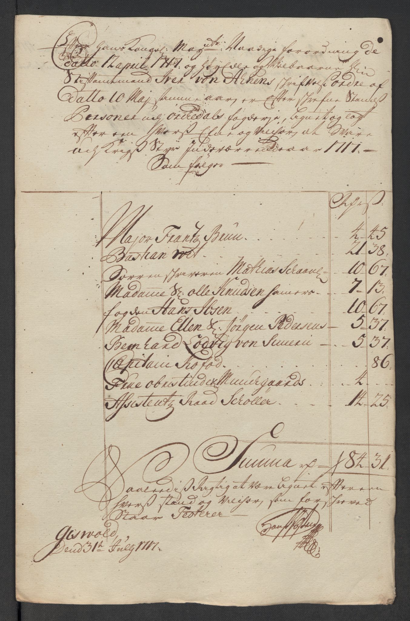 Rentekammeret inntil 1814, Reviderte regnskaper, Fogderegnskap, RA/EA-4092/R60/L3969: Fogderegnskap Orkdal og Gauldal, 1717, p. 195