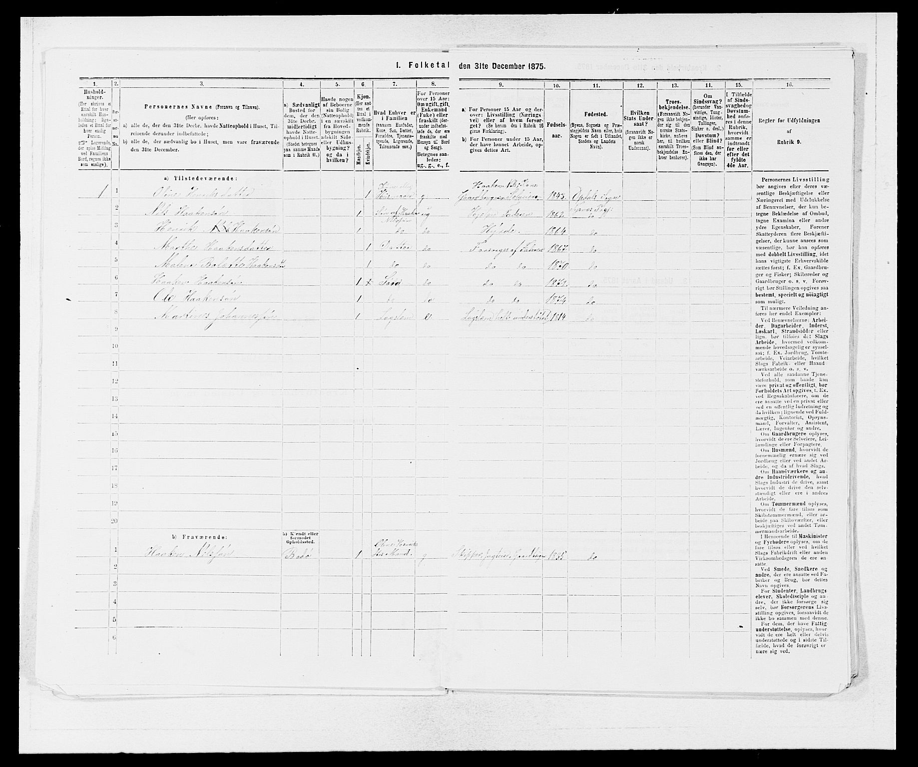 SAB, 1875 census for 1223P Tysnes, 1875, p. 441