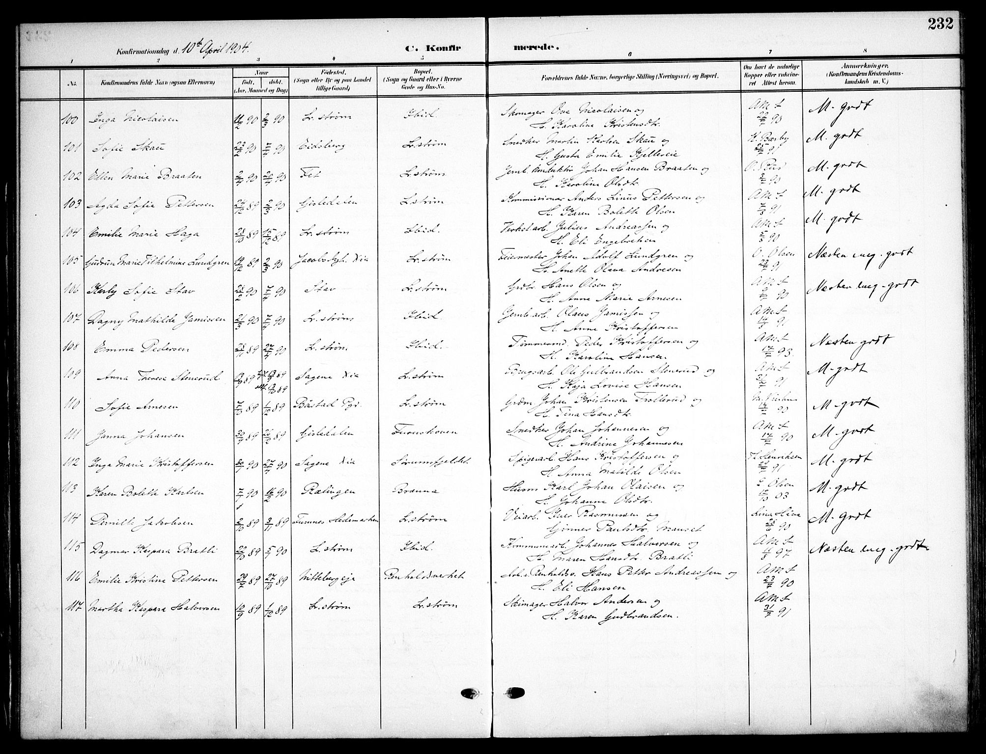Skedsmo prestekontor Kirkebøker, SAO/A-10033a/F/Fa/L0015: Parish register (official) no. I 15, 1902-1917, p. 232