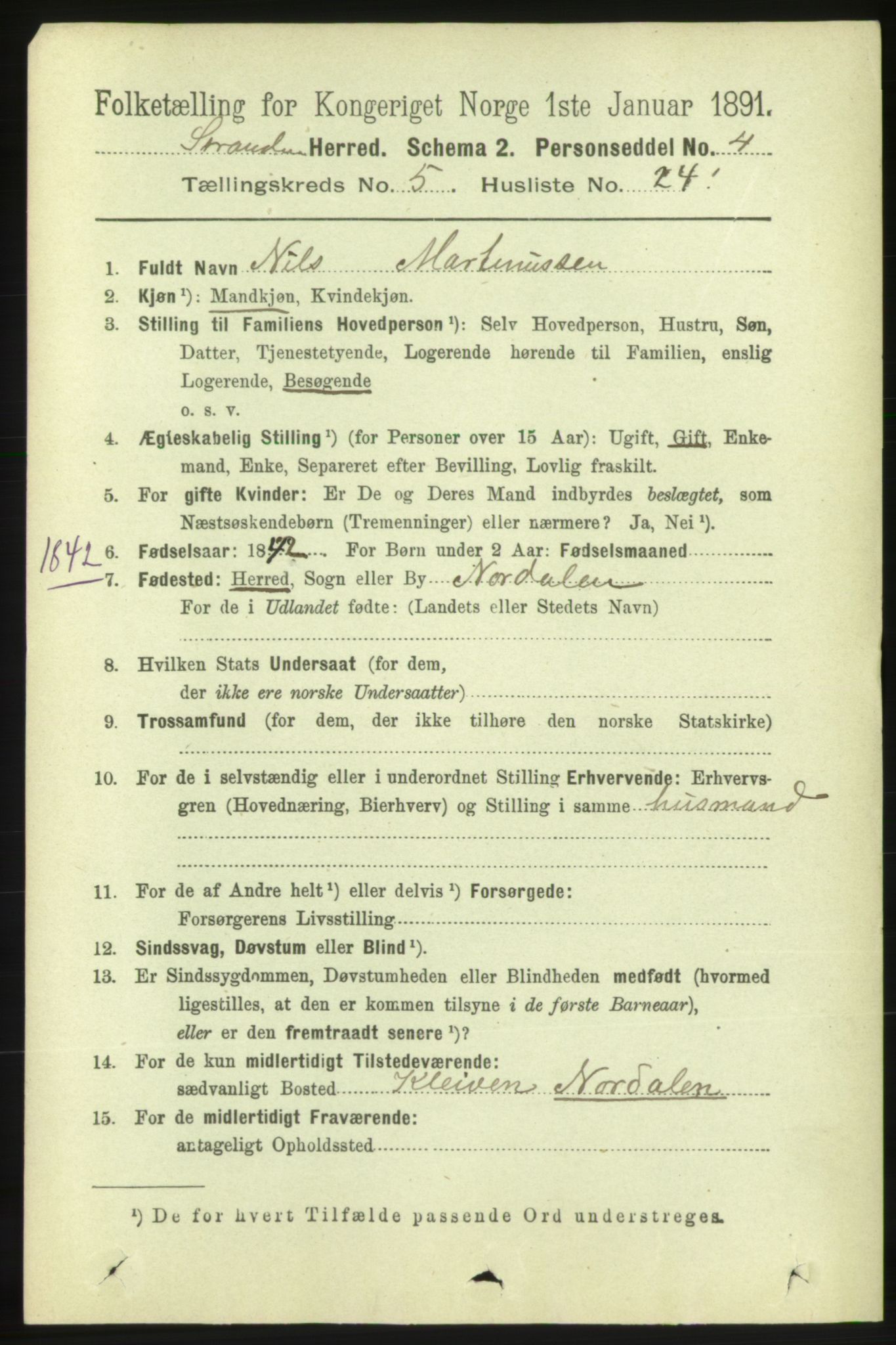 RA, 1891 census for 1525 Stranda, 1891, p. 1133