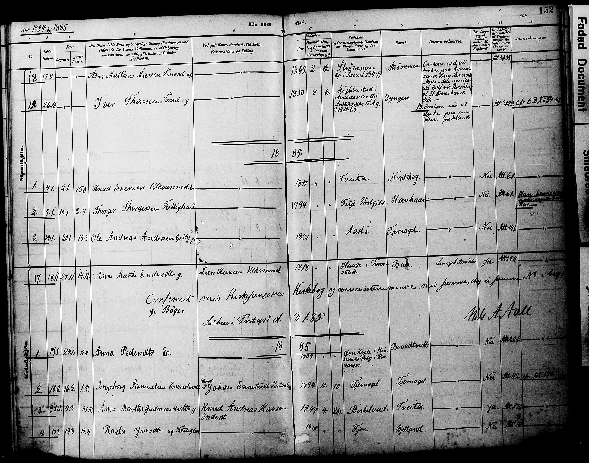 Sveio Sokneprestembete, AV/SAB-A-78501/H/Haa: Parish register (official) no. B 2, 1883-1894, p. 152