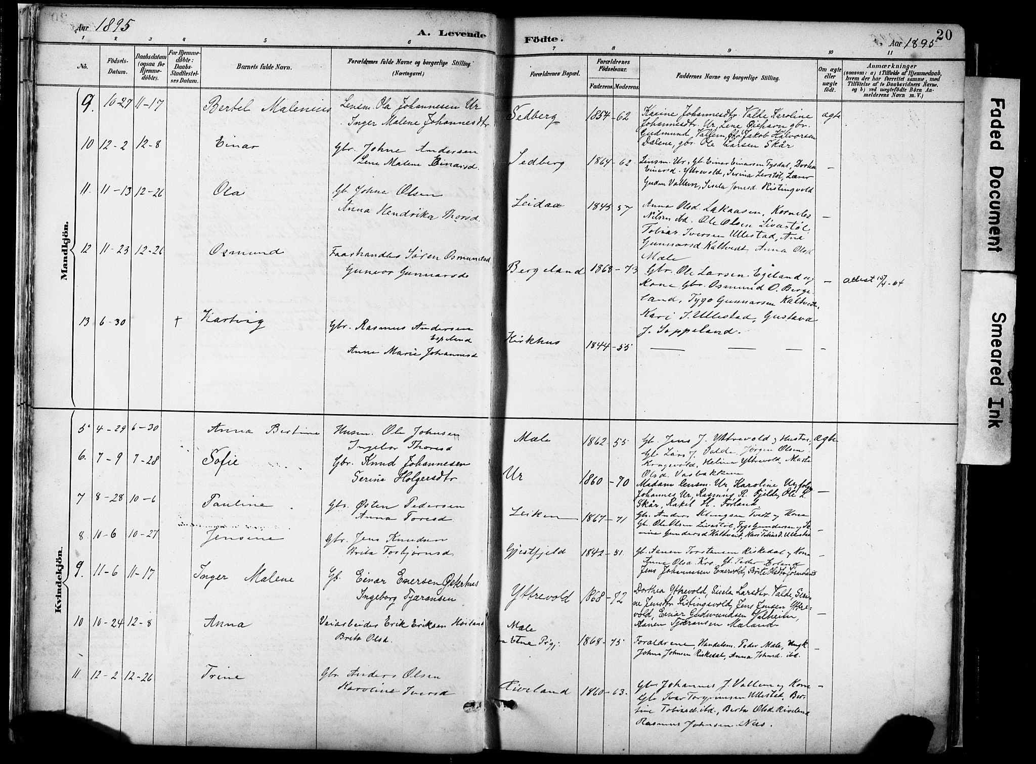 Hjelmeland sokneprestkontor, AV/SAST-A-101843/02/A/L0001: Parish register (official) no. A 16, 1887-1926, p. 20