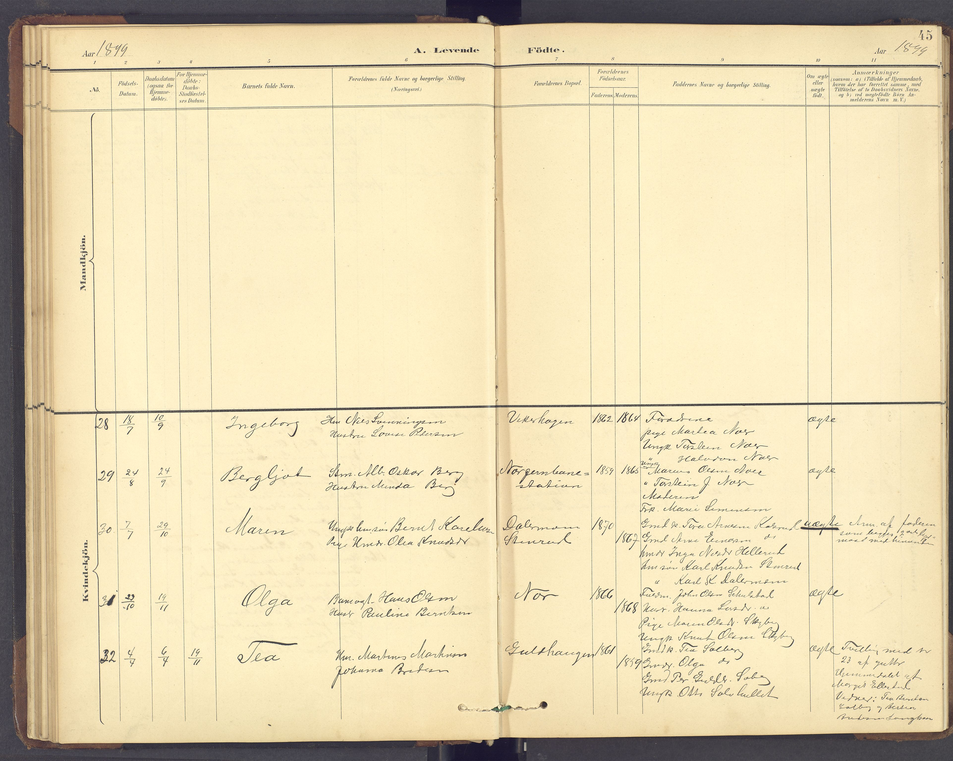 Brandval prestekontor, SAH/PREST-034/H/Ha/Hab/L0002: Parish register (copy) no. 2, 1895-1904, p. 45