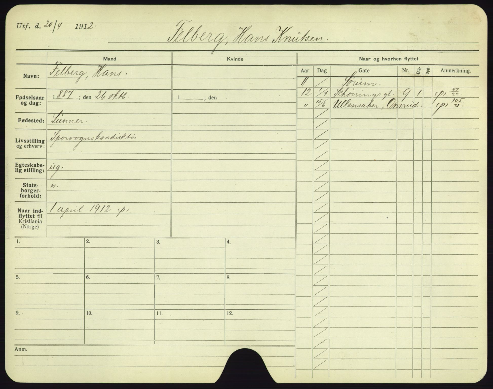 Oslo folkeregister, Registerkort, AV/SAO-A-11715/F/Fa/Fac/L0003: Menn, 1906-1914, p. 52a