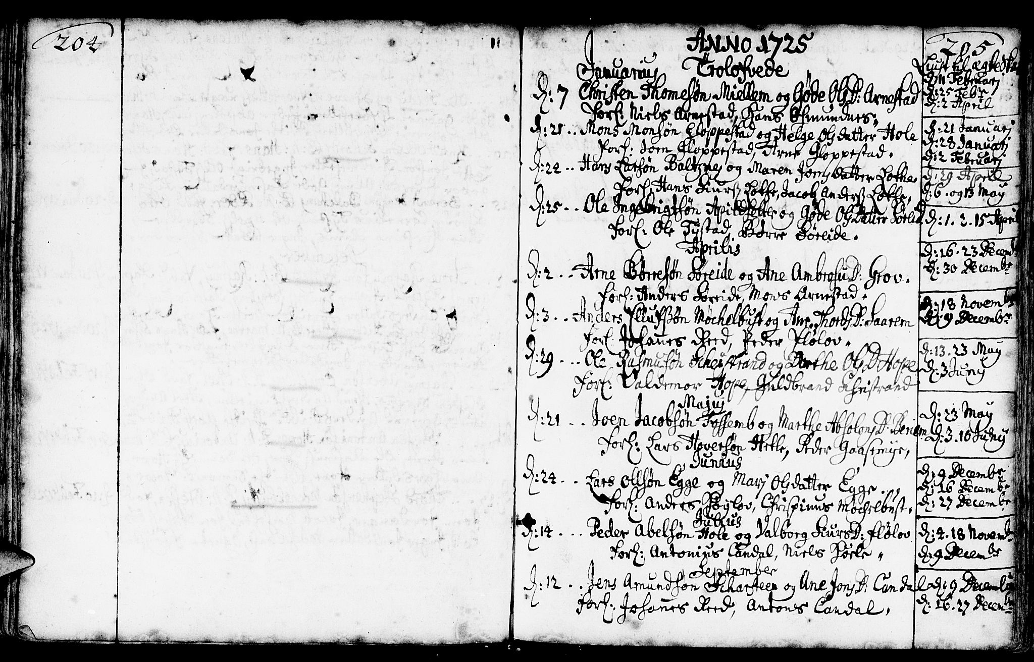 Gloppen sokneprestembete, AV/SAB-A-80101/H/Haa/Haaa/L0002: Parish register (official) no. A 2, 1712-1735, p. 204-205