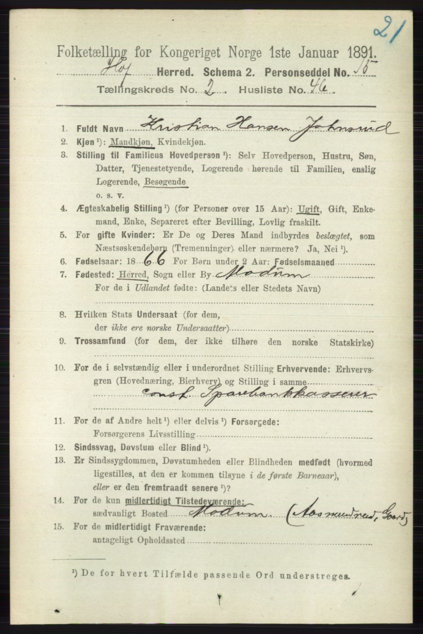 RA, 1891 census for 0714 Hof, 1891, p. 828