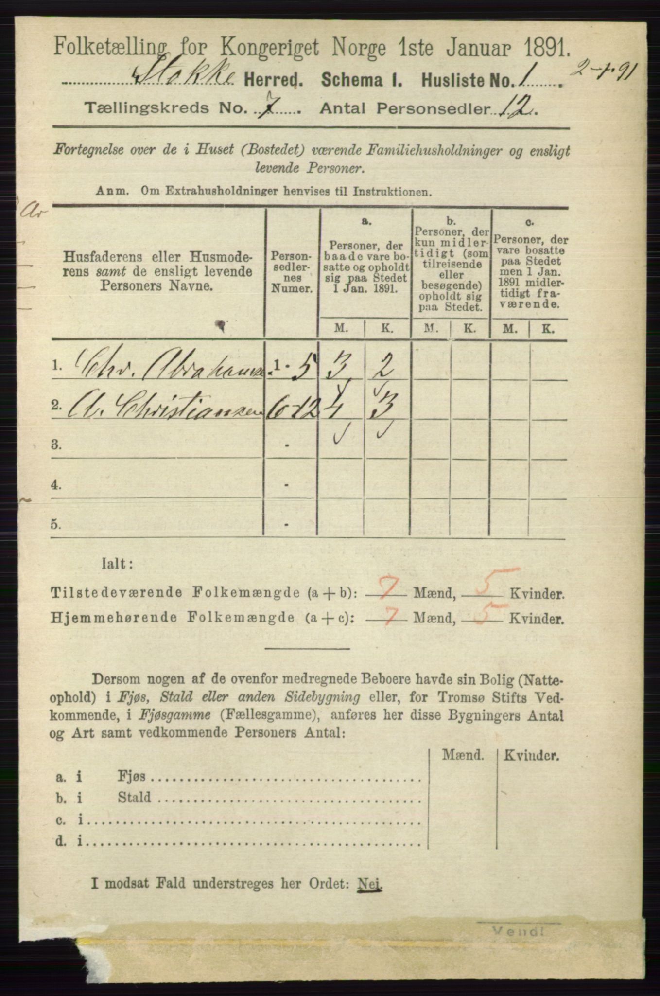 RA, 1891 census for 0720 Stokke, 1891, p. 4508