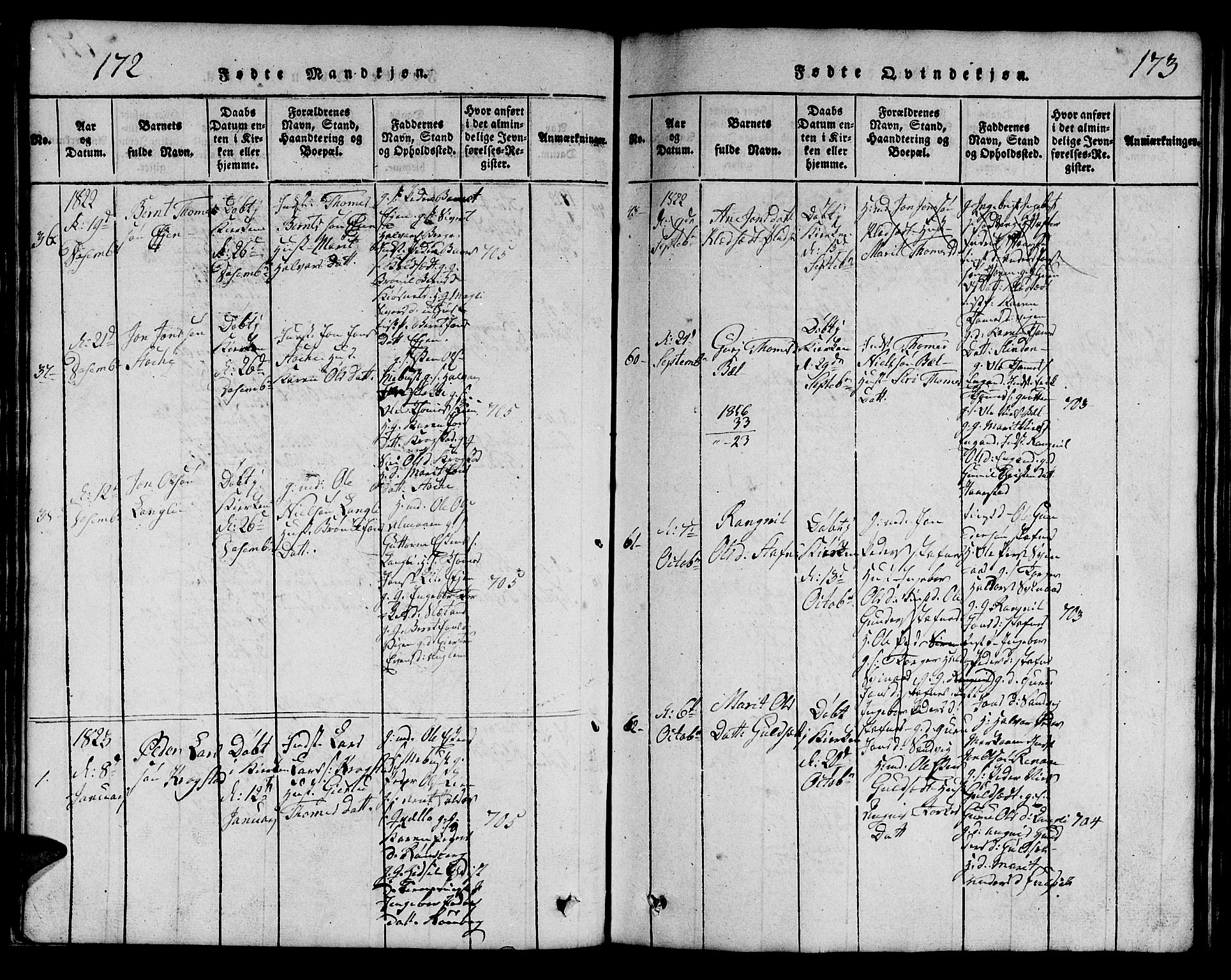 Ministerialprotokoller, klokkerbøker og fødselsregistre - Sør-Trøndelag, SAT/A-1456/695/L1152: Parish register (copy) no. 695C03, 1816-1831, p. 172-173