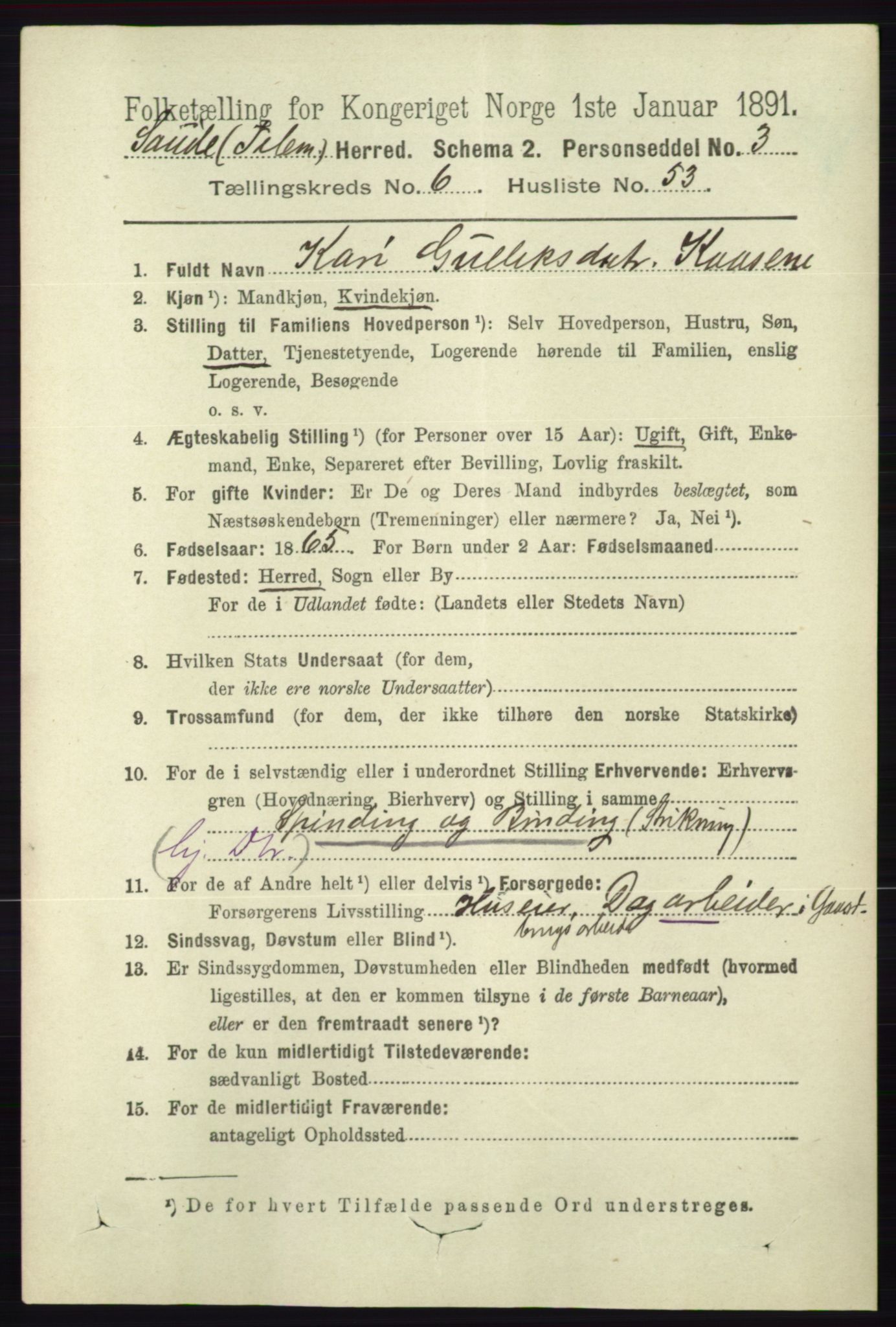 RA, 1891 census for 0822 Sauherad, 1891, p. 1979