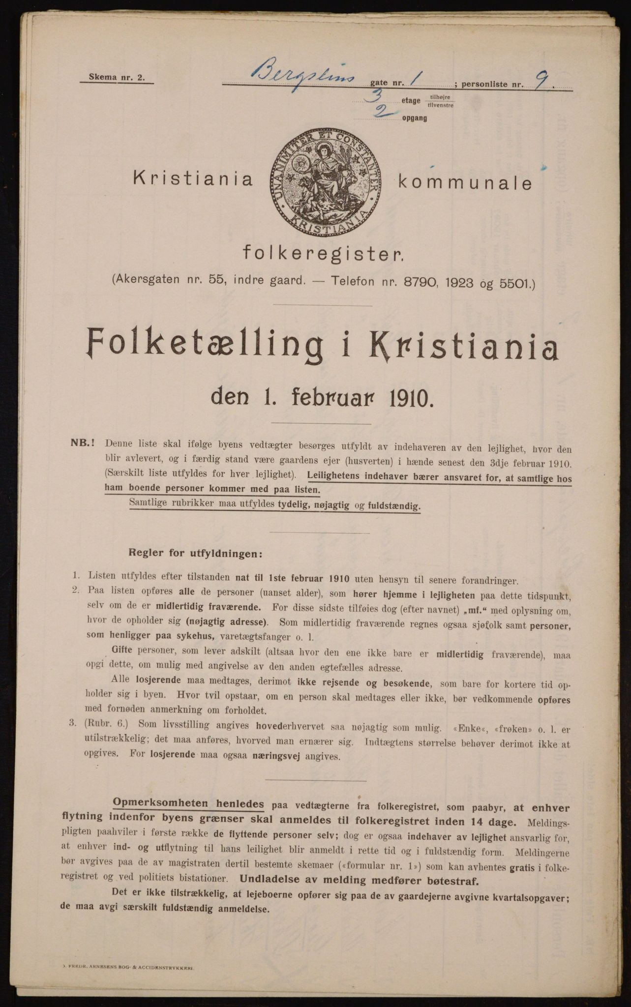 OBA, Municipal Census 1910 for Kristiania, 1910, p. 3865