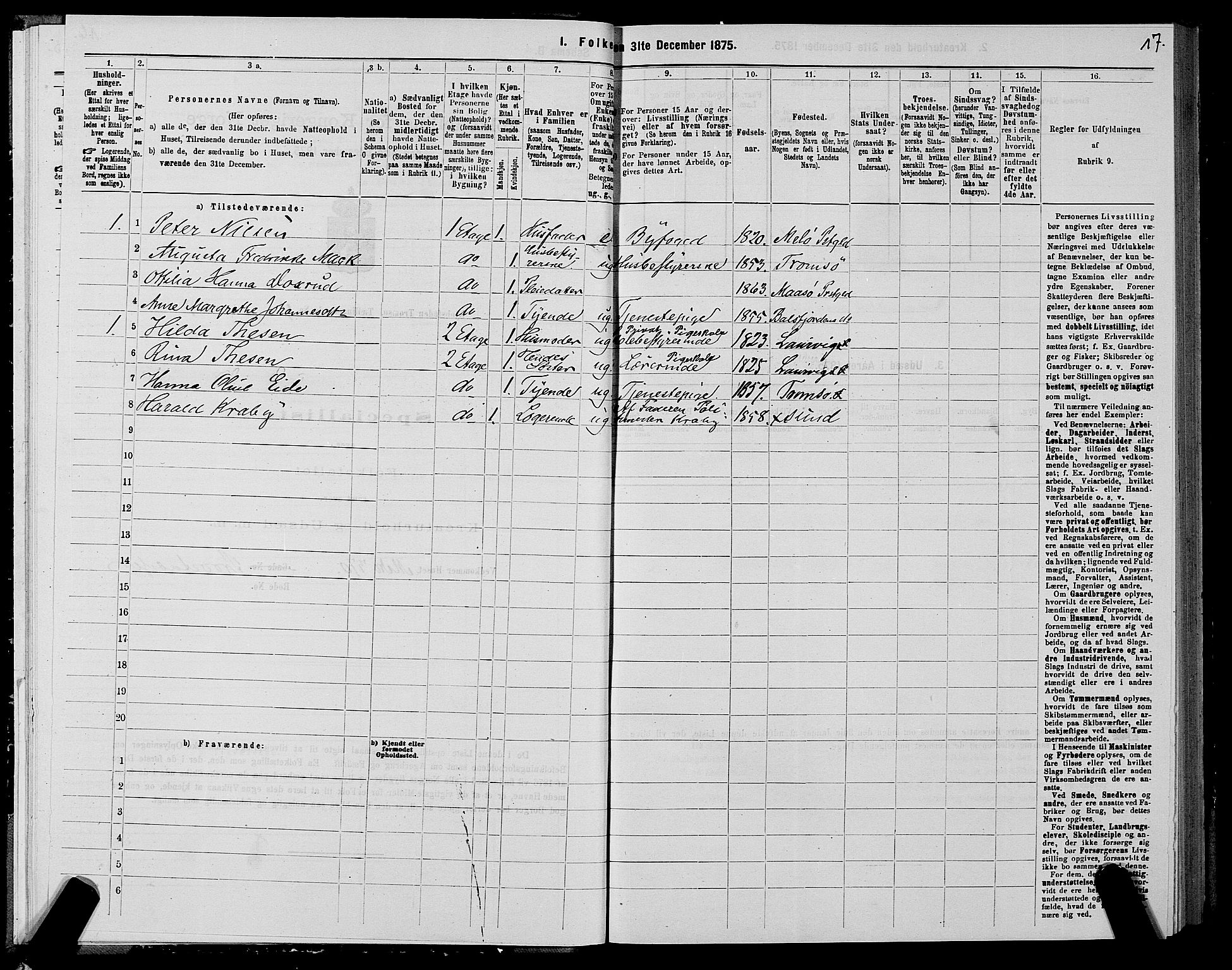 SATØ, 1875 census for 1902P Tromsø, 1875, p. 3017