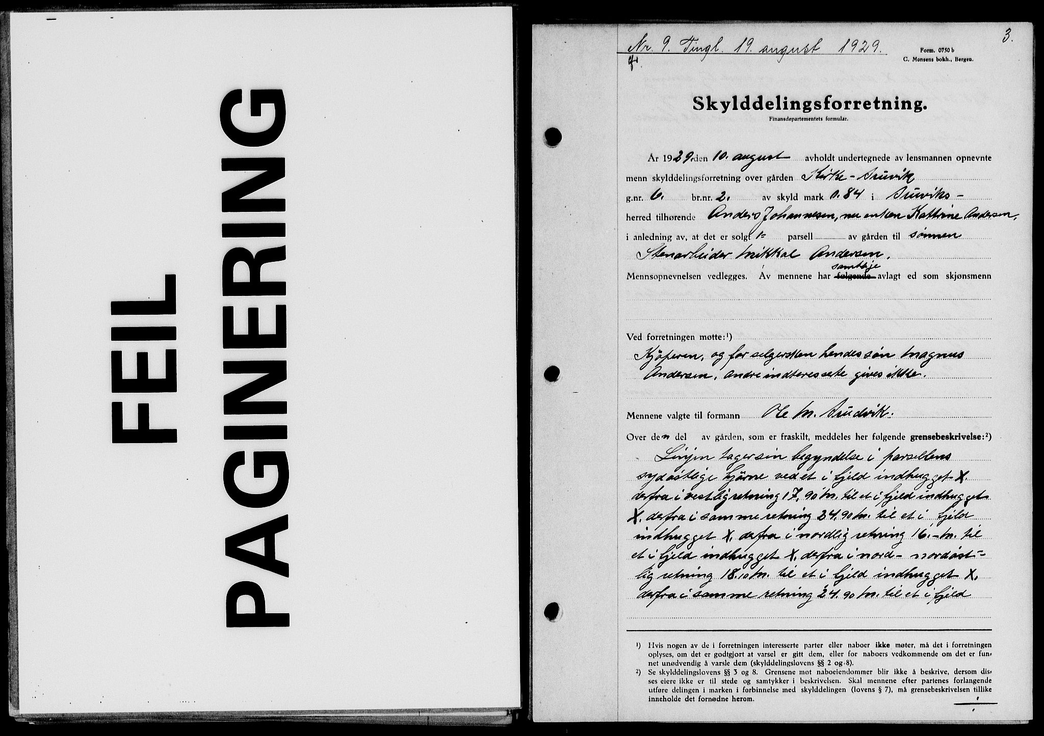 Nordhordland sorenskrivar, SAB/A-2901/1/G/Gb/Gba/L0067a: Mortgage book no. II.B.a.67, 1929-1930, Deed date: 19.08.1929