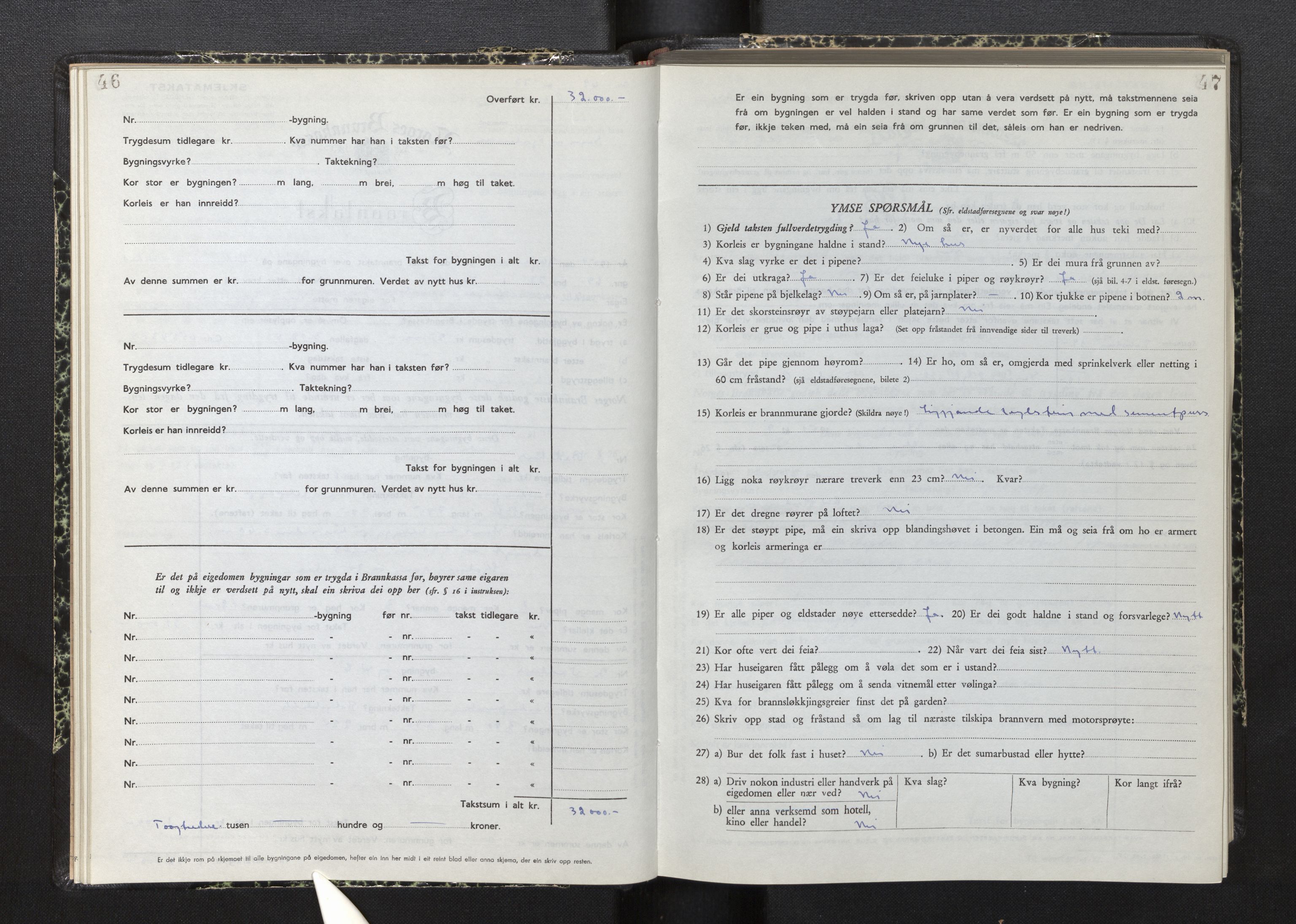 Lensmannen i Sogndal, AV/SAB-A-29901/0012/L0015: Branntakstprotokoll, skjematakst, 1950-1955, p. 46-47