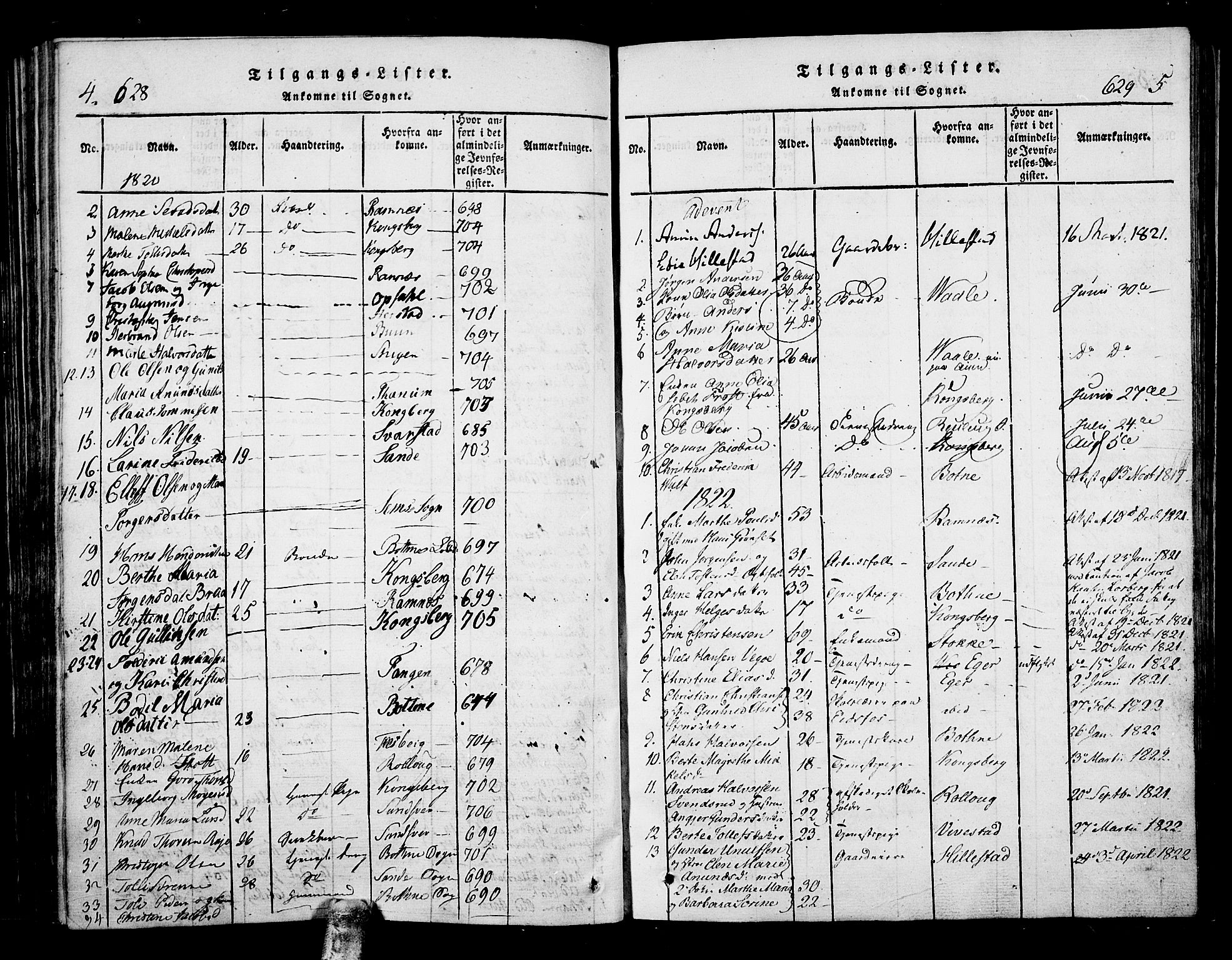 Hof kirkebøker, SAKO/A-64/F/Fa/L0004: Parish register (official) no. I 4, 1814-1843, p. 628-629