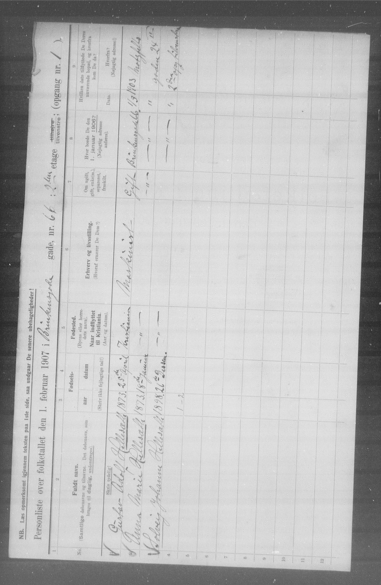 OBA, Municipal Census 1907 for Kristiania, 1907, p. 4707