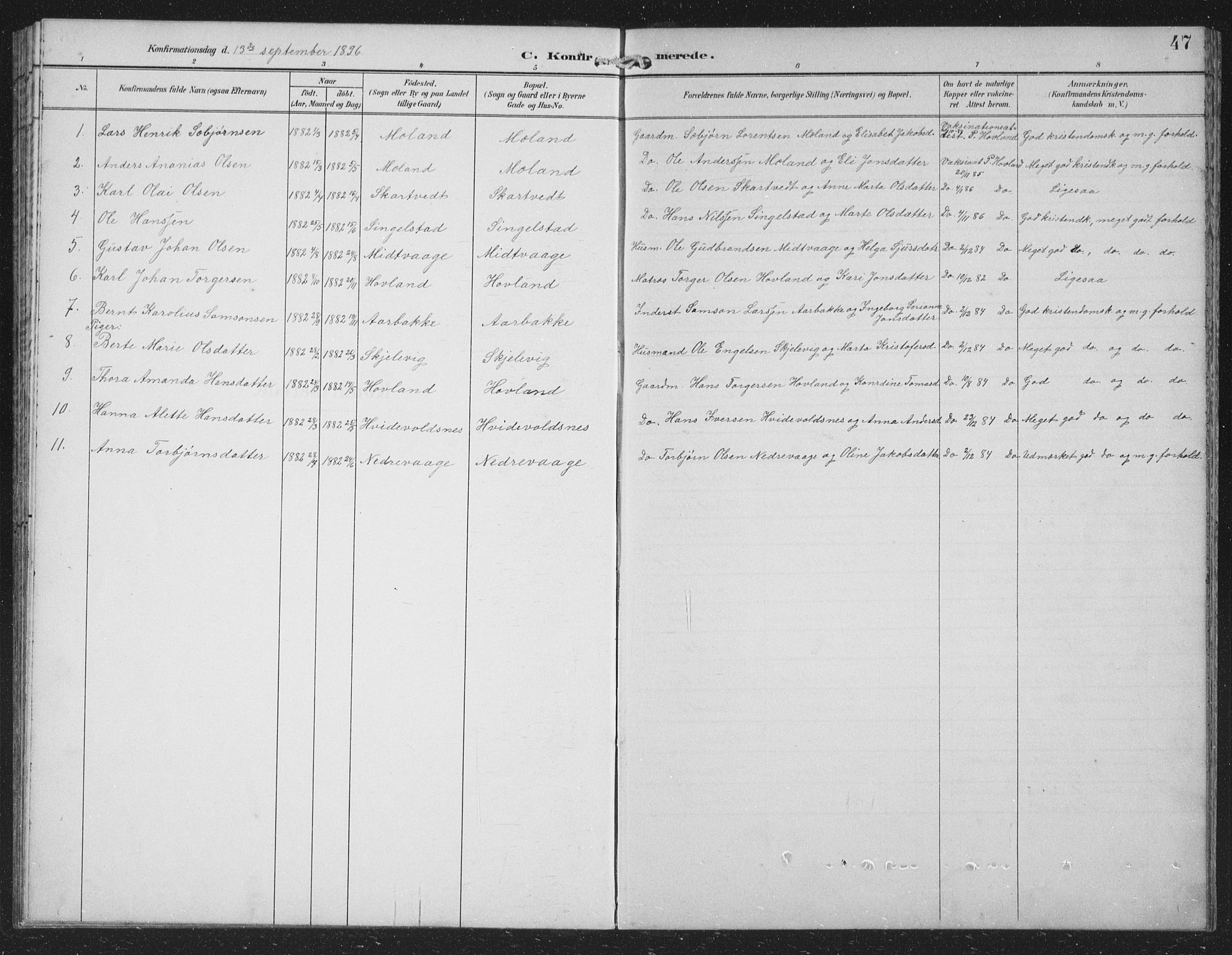 Tysnes sokneprestembete, SAB/A-78601/H/Hab: Parish register (copy) no. C 2, 1896-1907, p. 47
