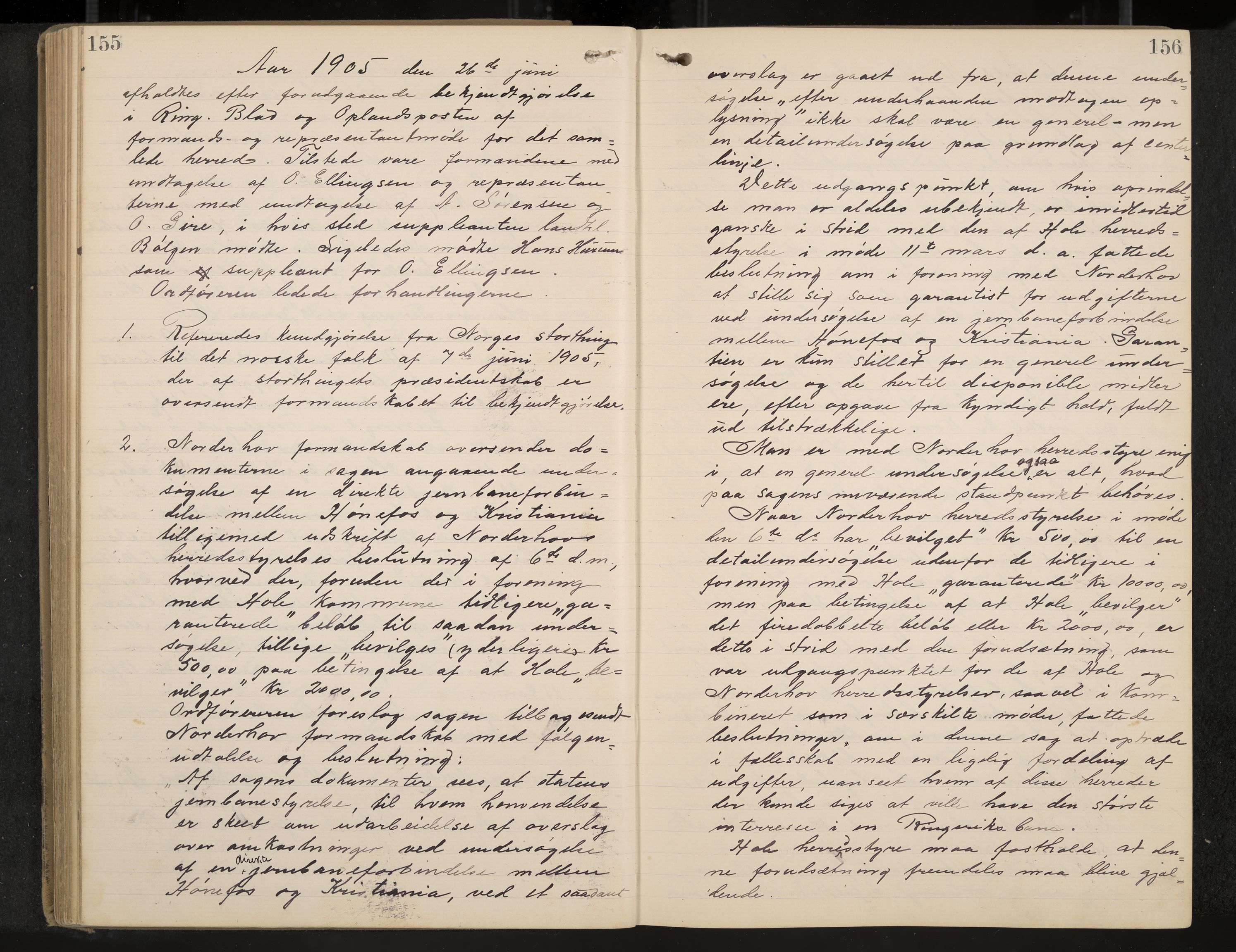 Hole formannskap og sentraladministrasjon, IKAK/0612021-1/A/Aa/L0004: Møtebok med register, 1902-1910, p. 155-156