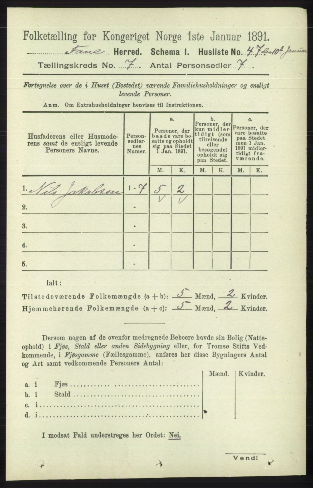 RA, 1891 census for 1249 Fana, 1891, p. 2961