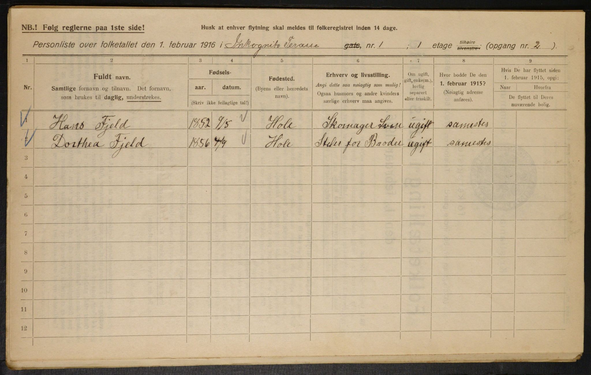 OBA, Municipal Census 1916 for Kristiania, 1916, p. 45307