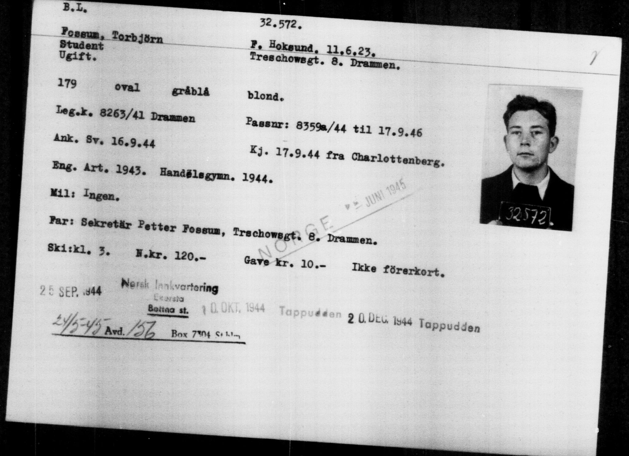 Utenriksstasjonene, Legasjonen i Stockholm, Flyktningkontoret, AV/RA-S-6753/V/Va/L0013: Kjesäterkartoteket, flyktninger med registreringsnr. 31500-34731, 1940-1945, p. 1131
