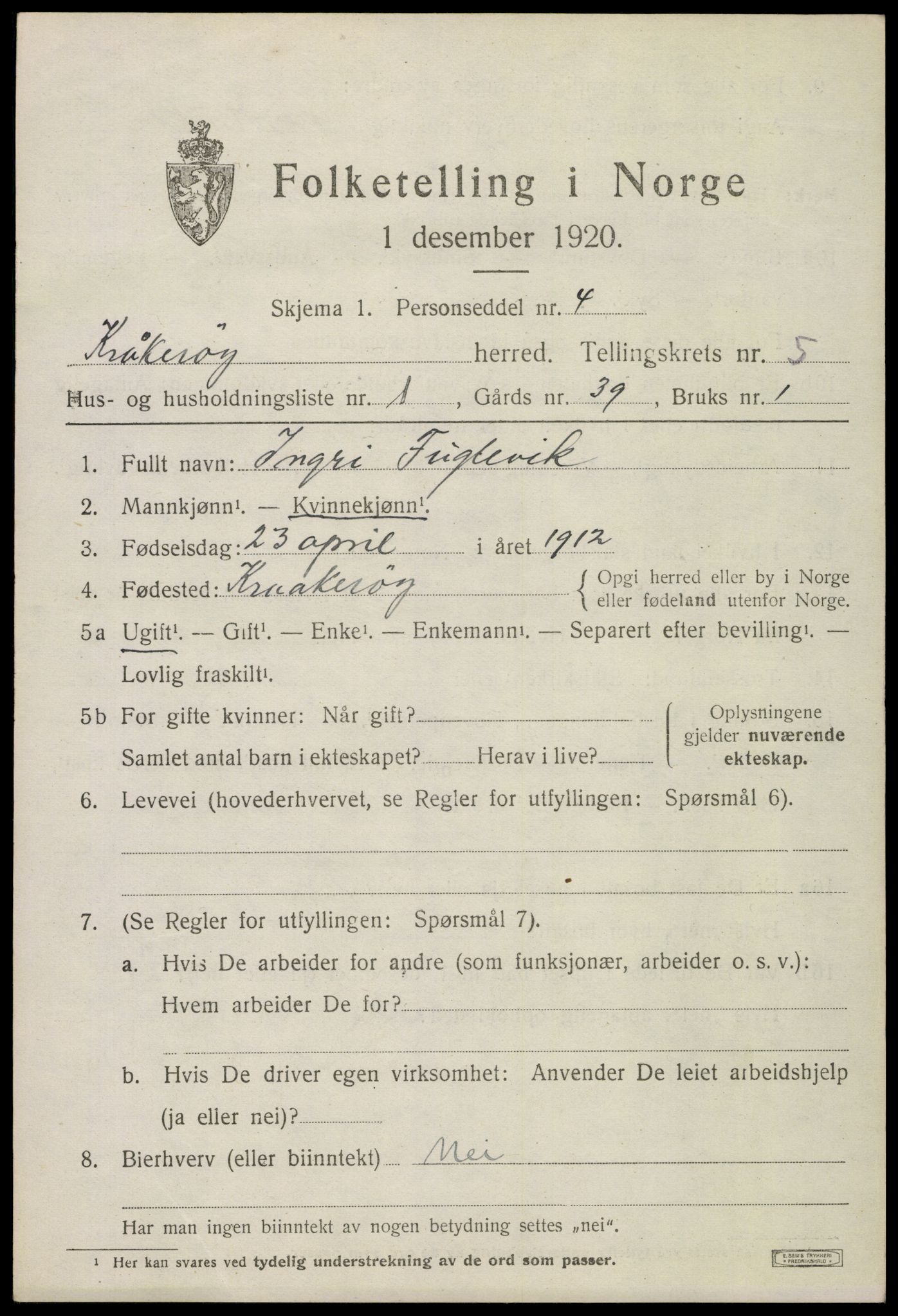 SAO, 1920 census for Kråkerøy, 1920, p. 5792