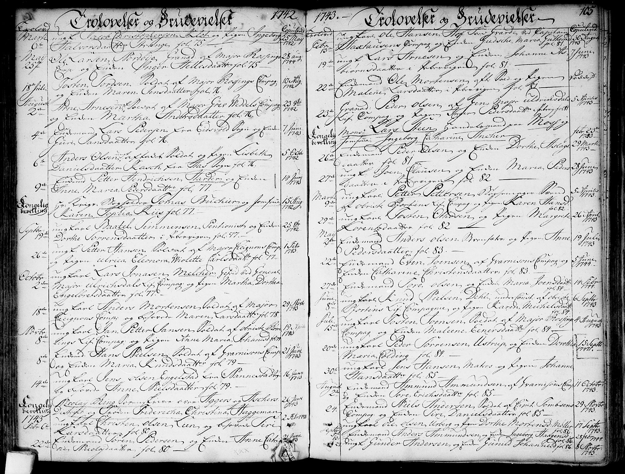 Garnisonsmenigheten Kirkebøker, AV/SAO-A-10846/F/Fa/L0001: Parish register (official) no. 1, 1734-1756, p. 105