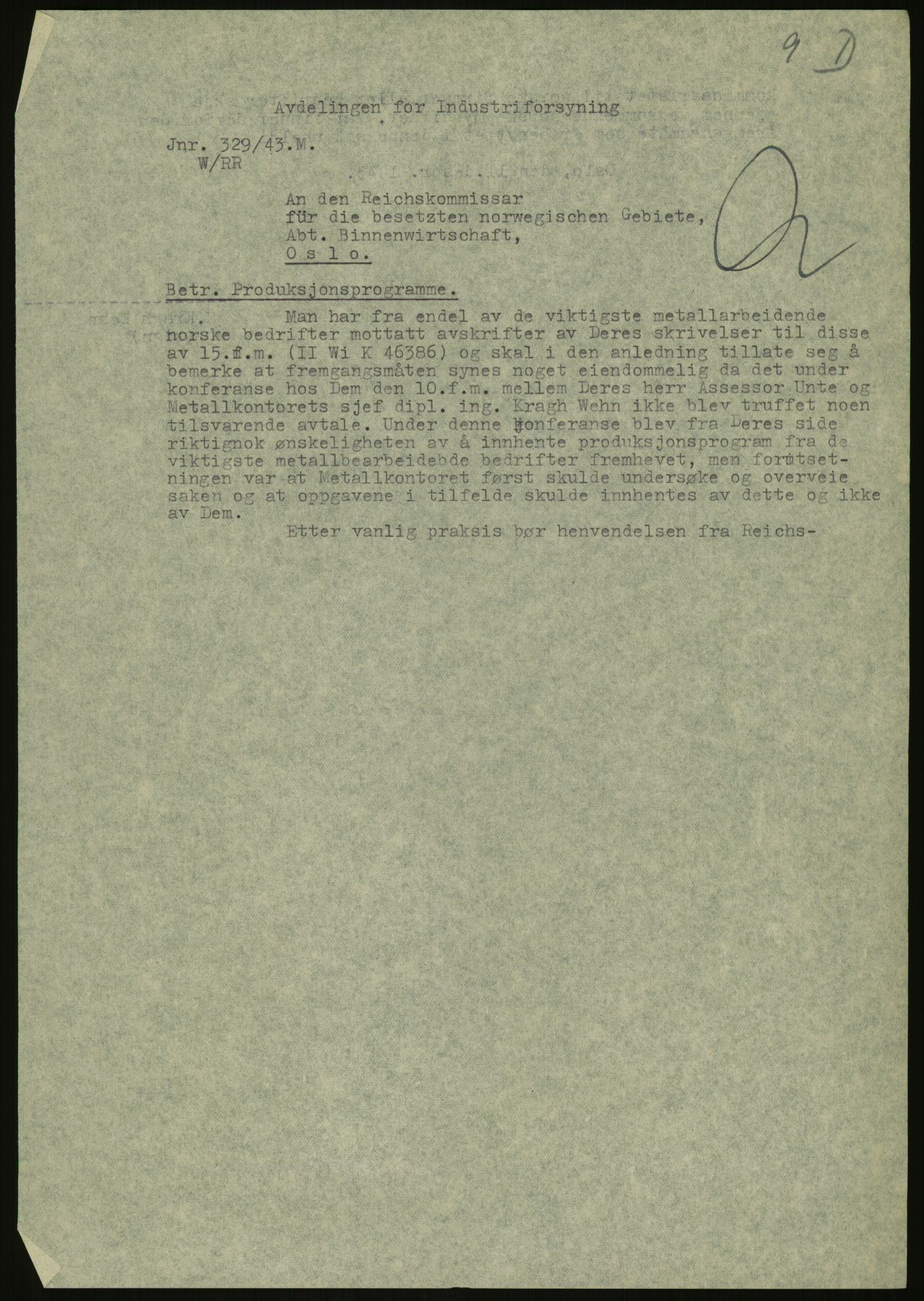 Direktoratet for industriforsyning, Sekretariatet, AV/RA-S-4153/D/Df/L0054: 9. Metallkontoret, 1940-1945, p. 481