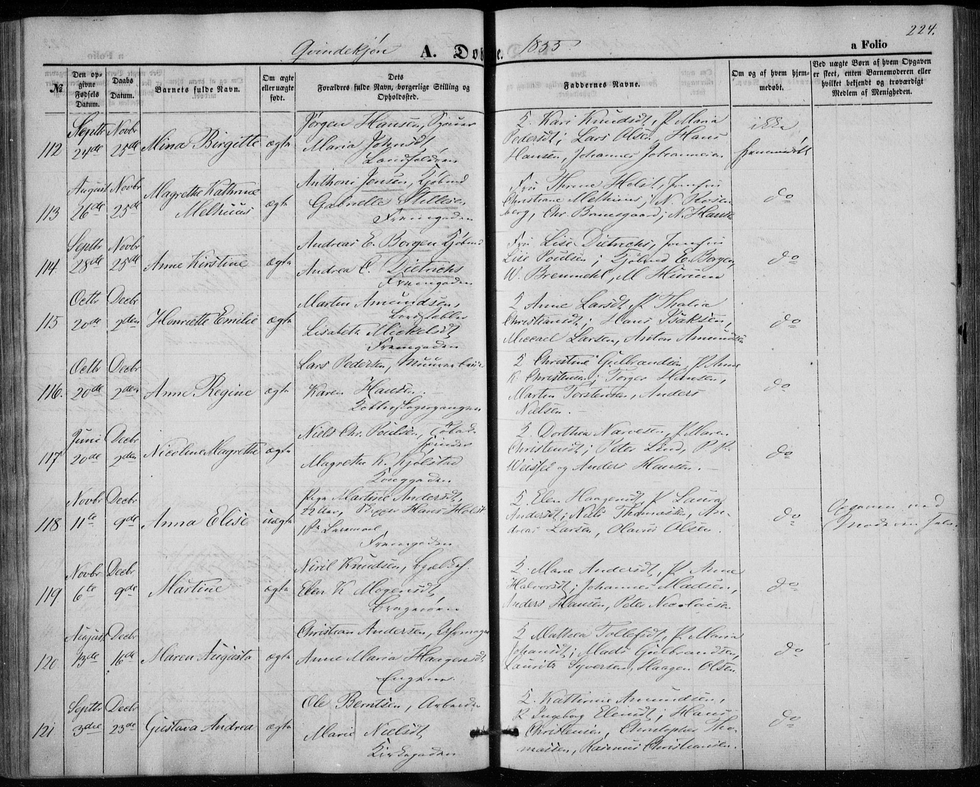 Bragernes kirkebøker, AV/SAKO-A-6/F/Fb/L0002: Parish register (official) no. II 2, 1848-1859, p. 224