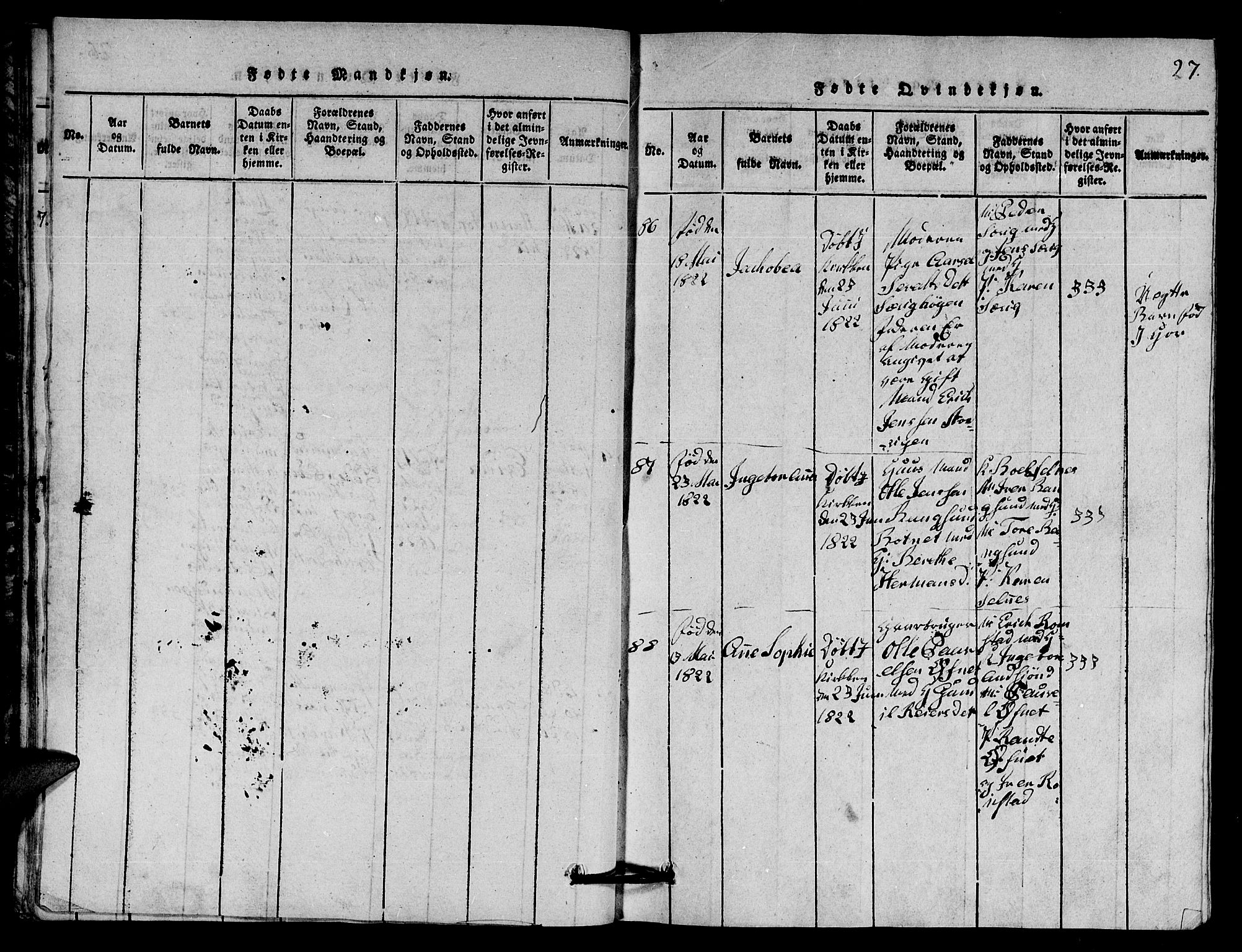 Ministerialprotokoller, klokkerbøker og fødselsregistre - Nord-Trøndelag, SAT/A-1458/770/L0590: Parish register (copy) no. 770C01, 1815-1824, p. 27