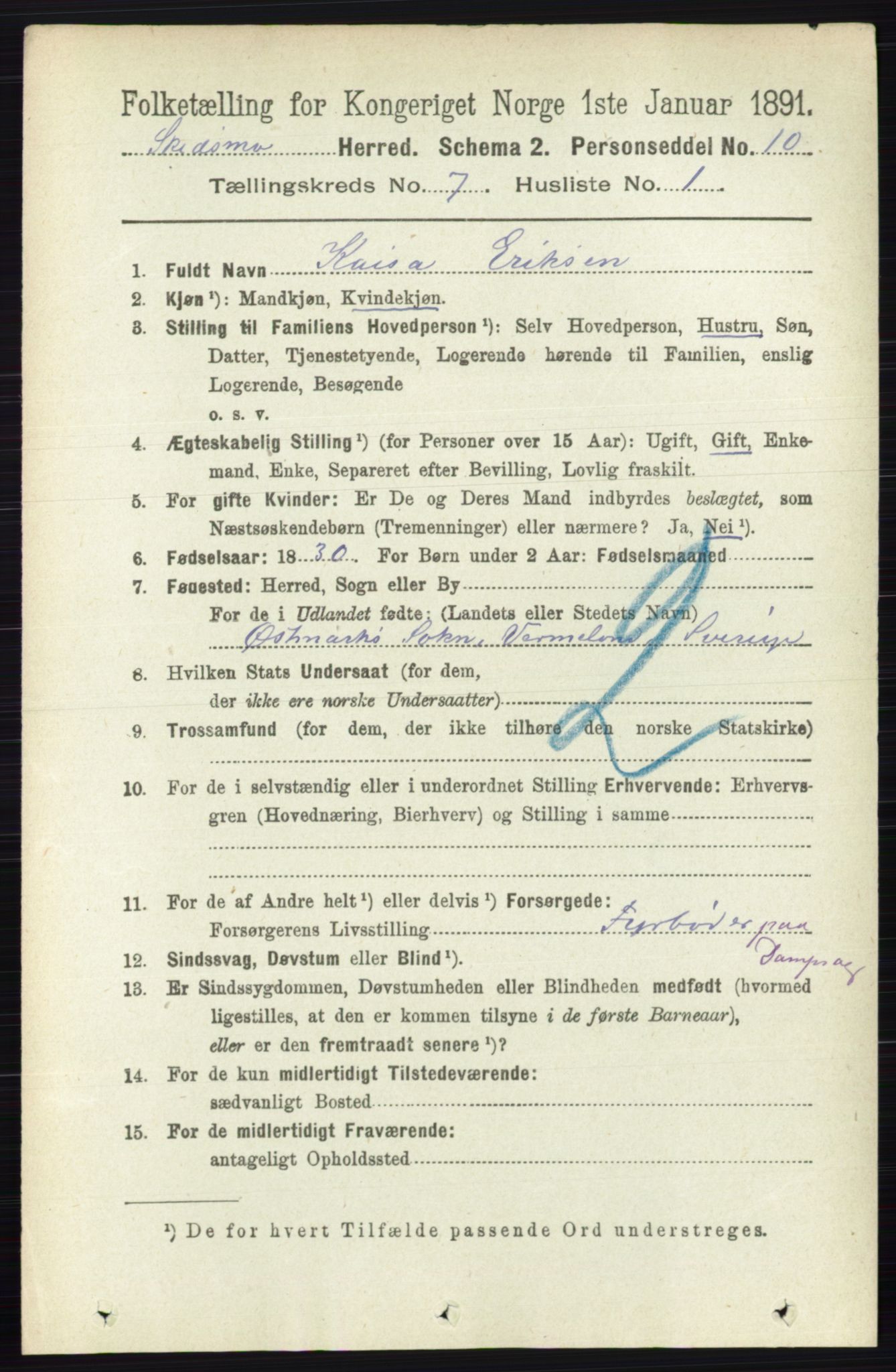 RA, 1891 census for 0231 Skedsmo, 1891, p. 3345